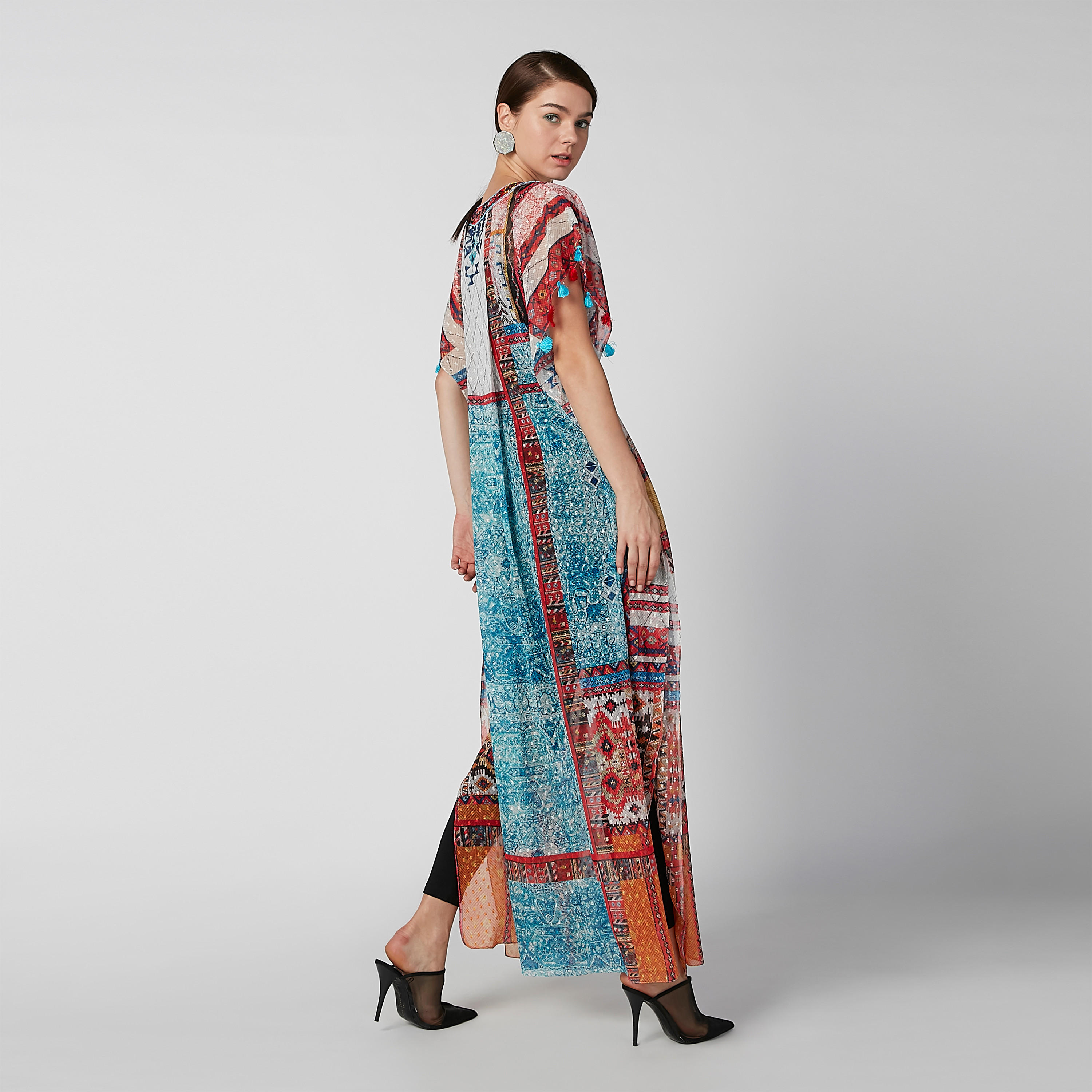 فستان ماكسي إيه لاين بياقة V وأكمام قصيرة وطبعات-women-clothing-dresses-image-6