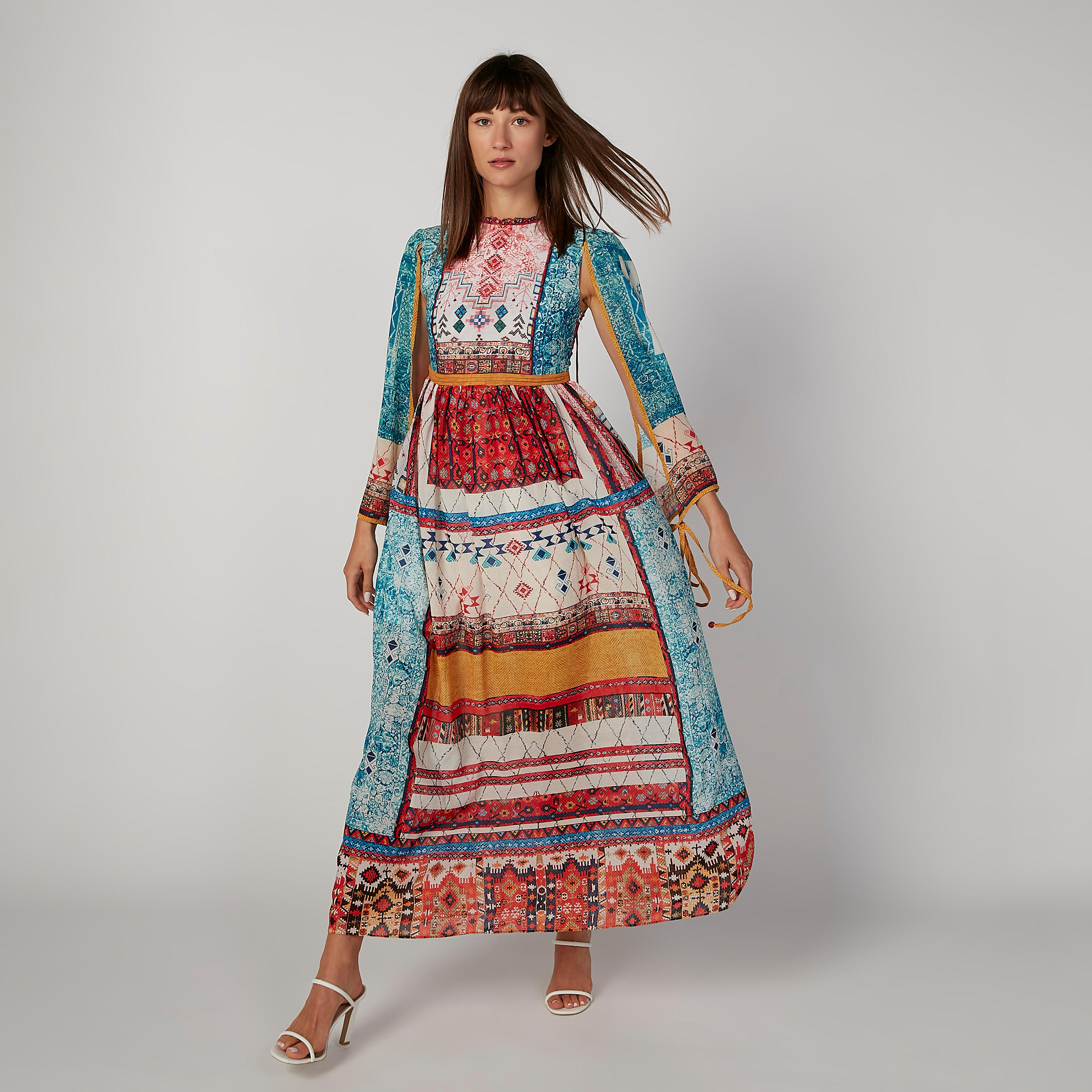 فستان طويل إيه لاين بأكمام طويلة وأربطة وطبعات-women-clothing-dresses-image-1