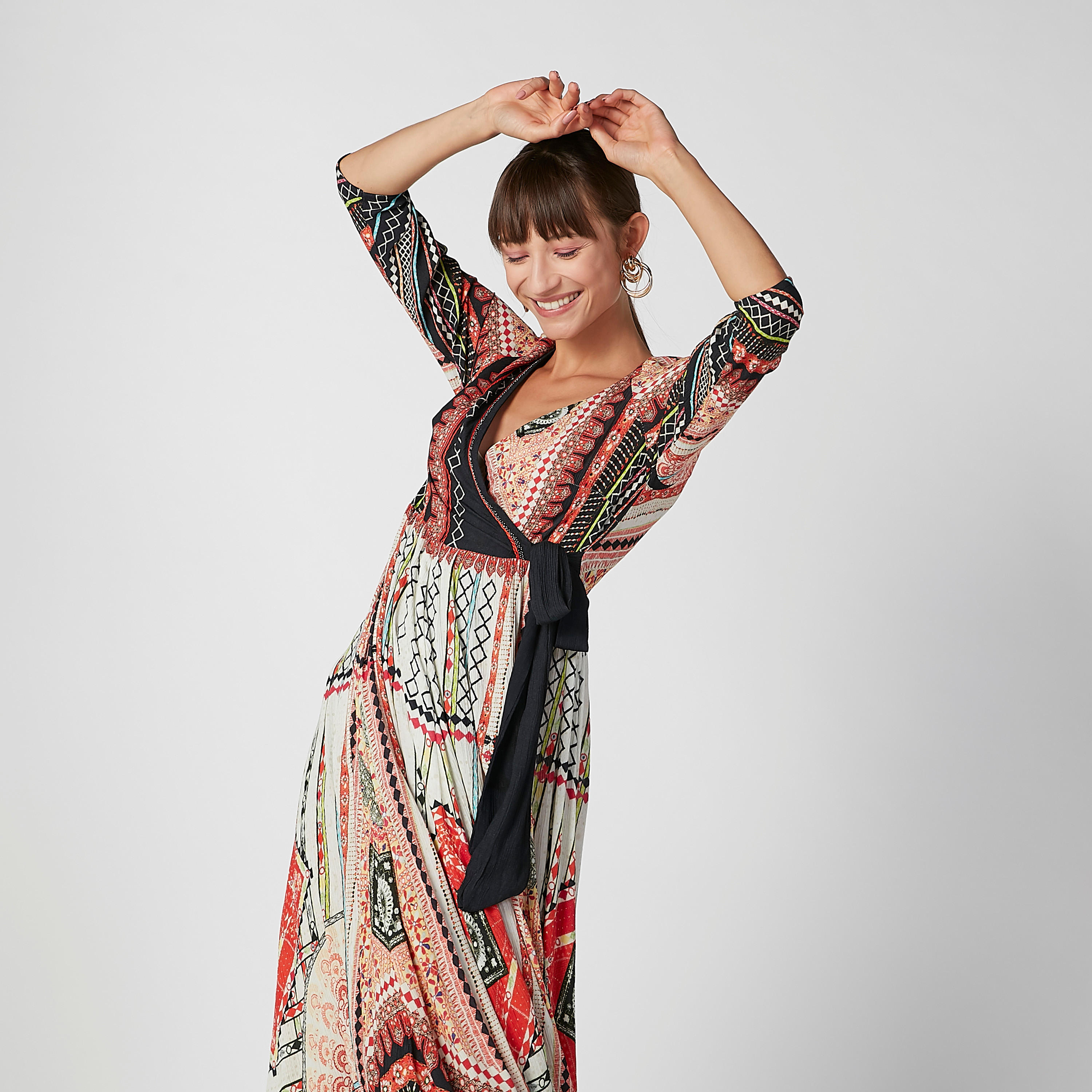 فستان طويل إيه لاين بأكمام 3/4 وأربطة وطبعات-women-clothing-dresses-image-3