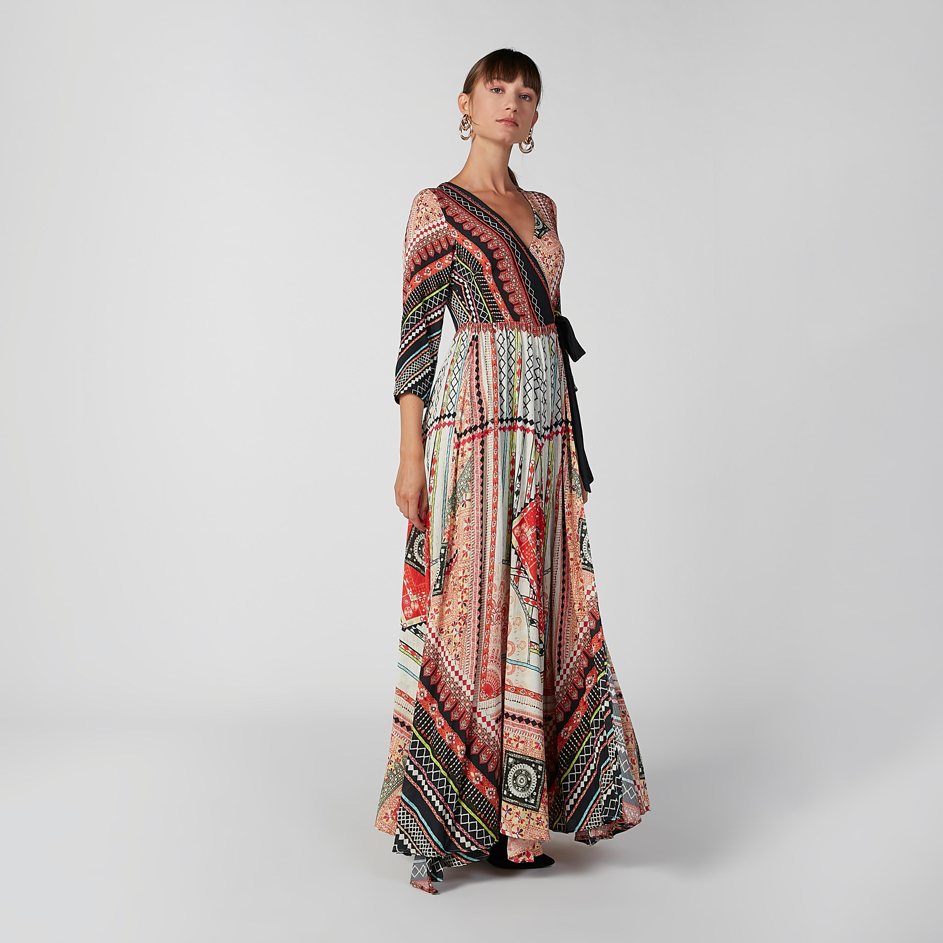 فستان طويل إيه لاين بأكمام 3/4 وأربطة وطبعات-women-clothing-dresses-image-5