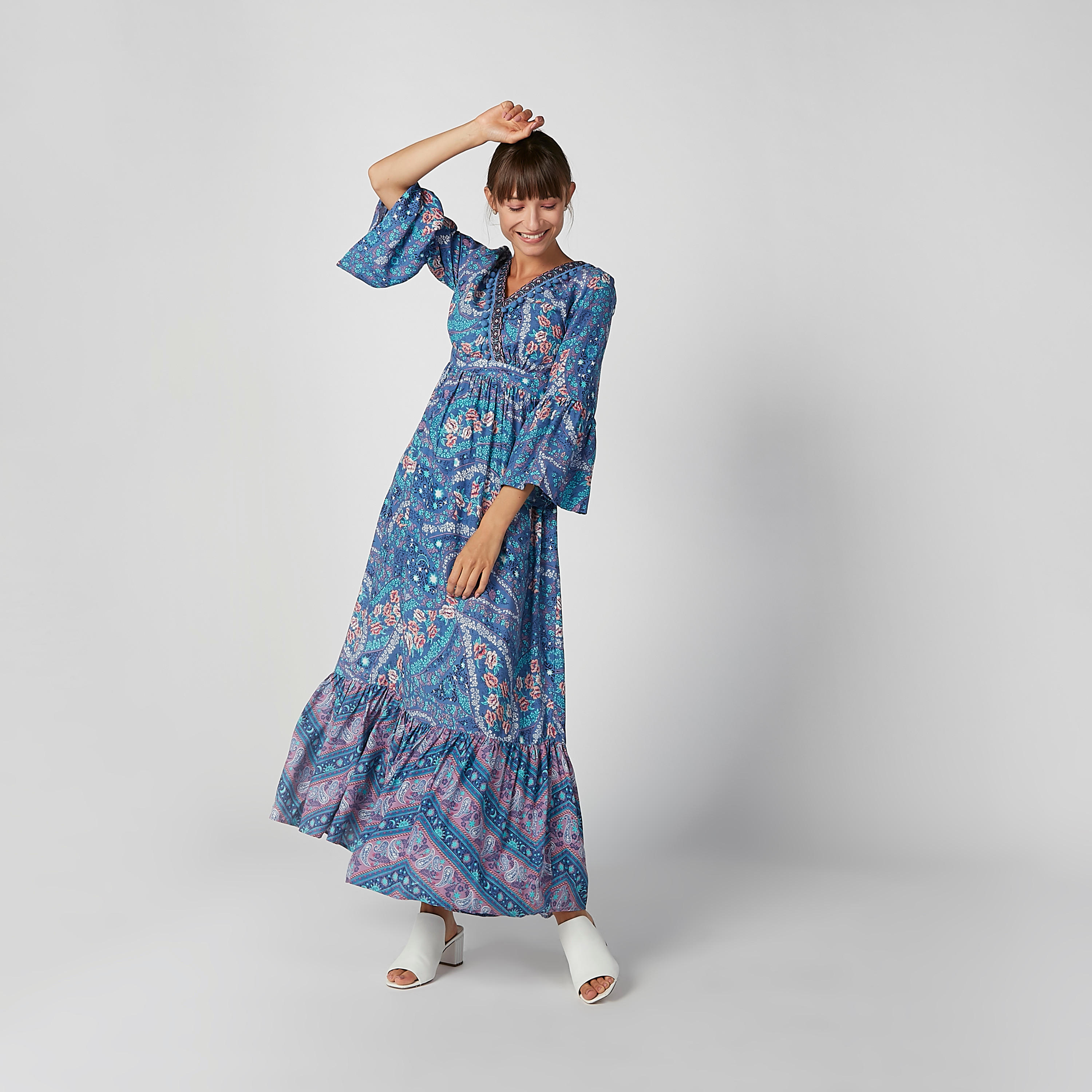 فستان طويل إيه لاين بأكمام واسعة وطبعات-women-clothing-dresses-image-1
