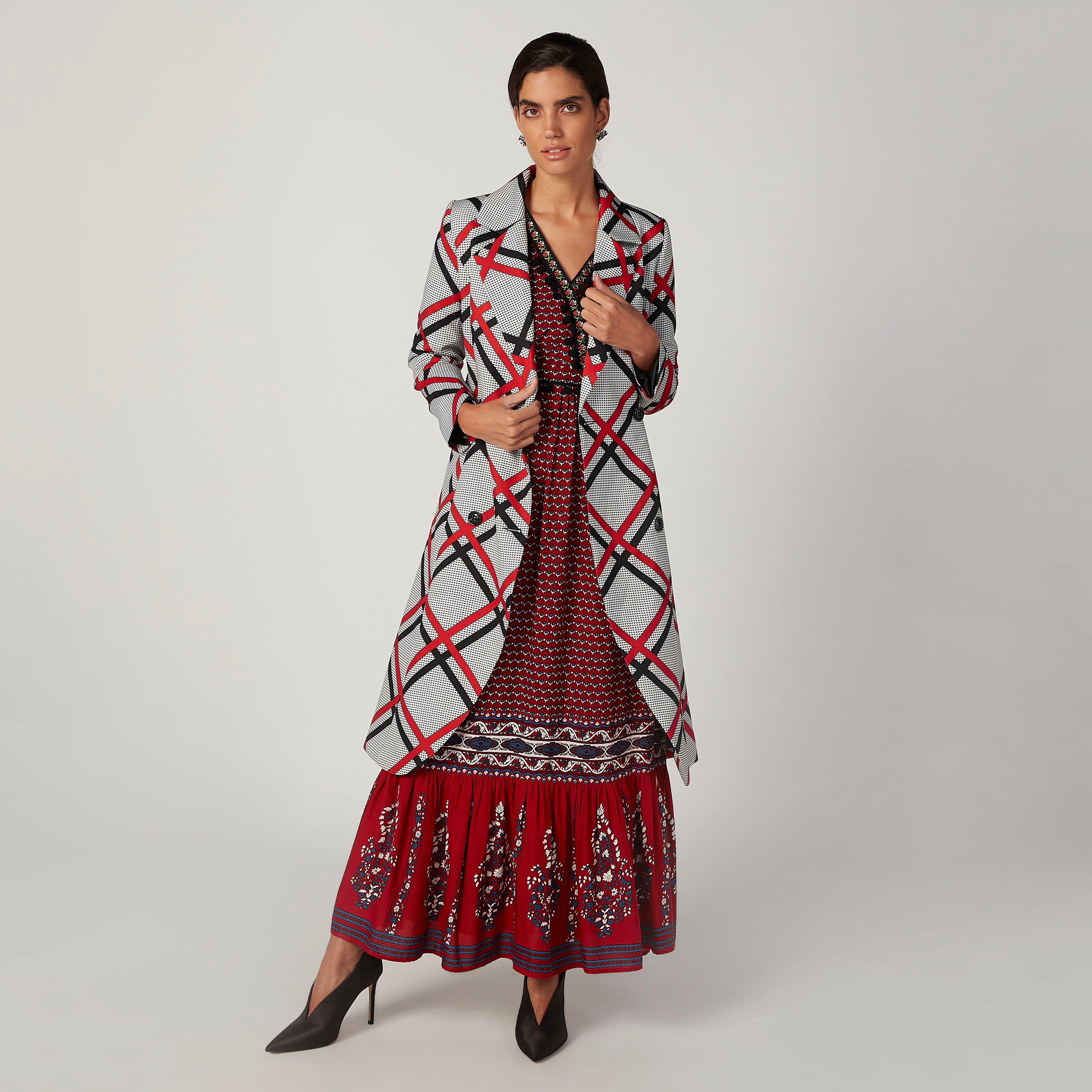 Printed Maxi A-line Dress with V-neck and Flounce Sleeves-women-clothing-dresses-image-1