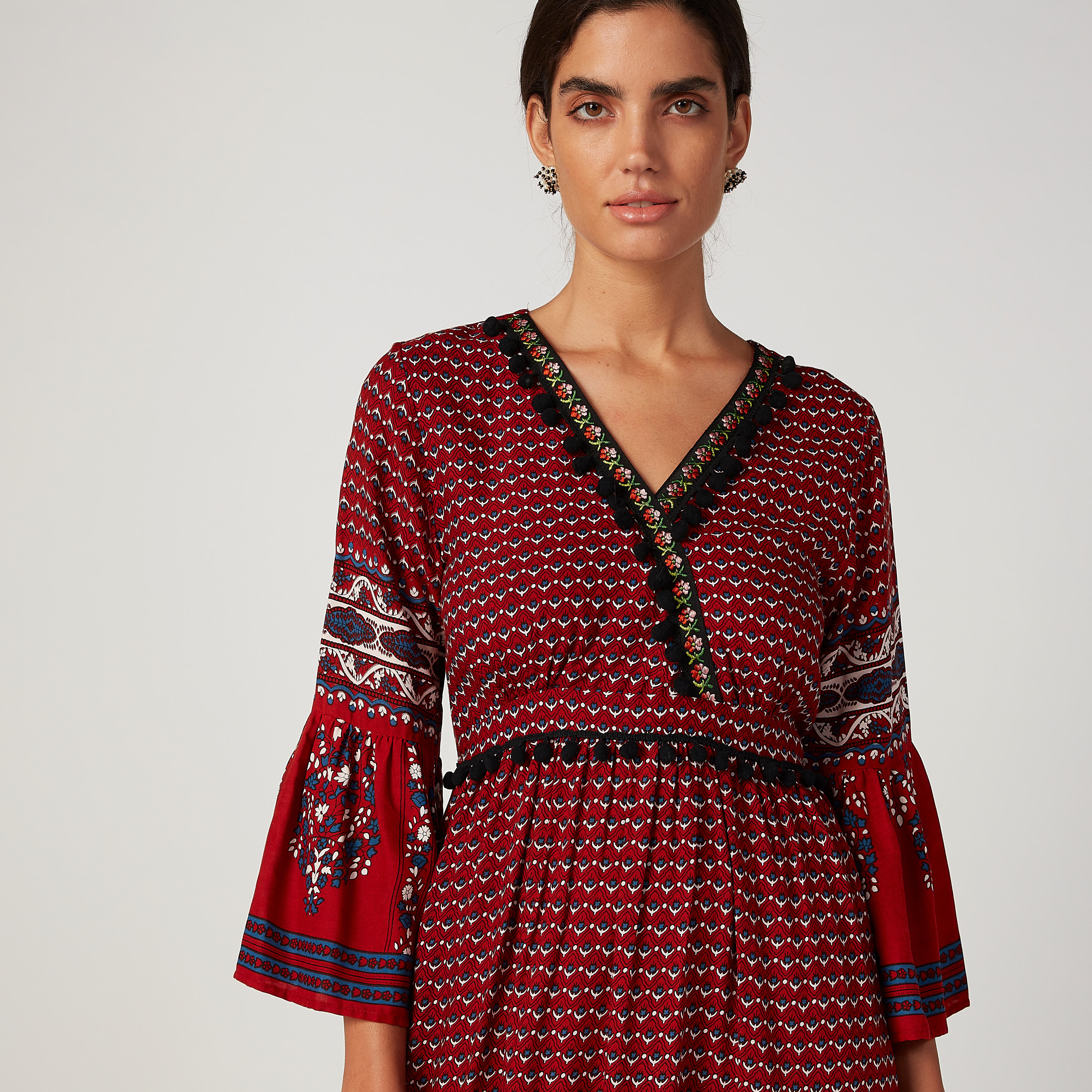 Printed Maxi A-line Dress with V-neck and Flounce Sleeves-women-clothing-dresses-image-2