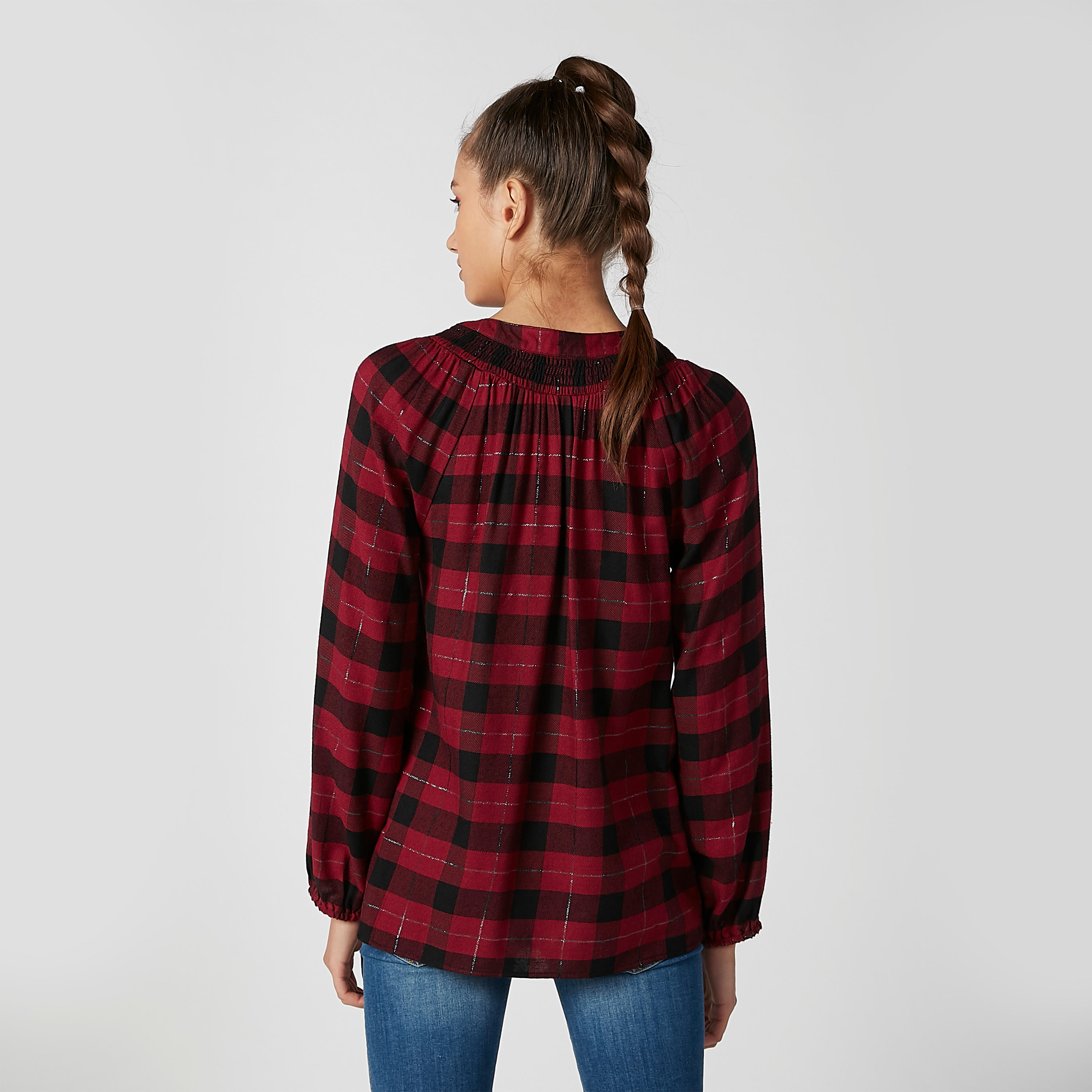 Chequered Shirt with Long Sleeves and Tie Ups-women-clothing-shirtsandblouses-shirts-image-3