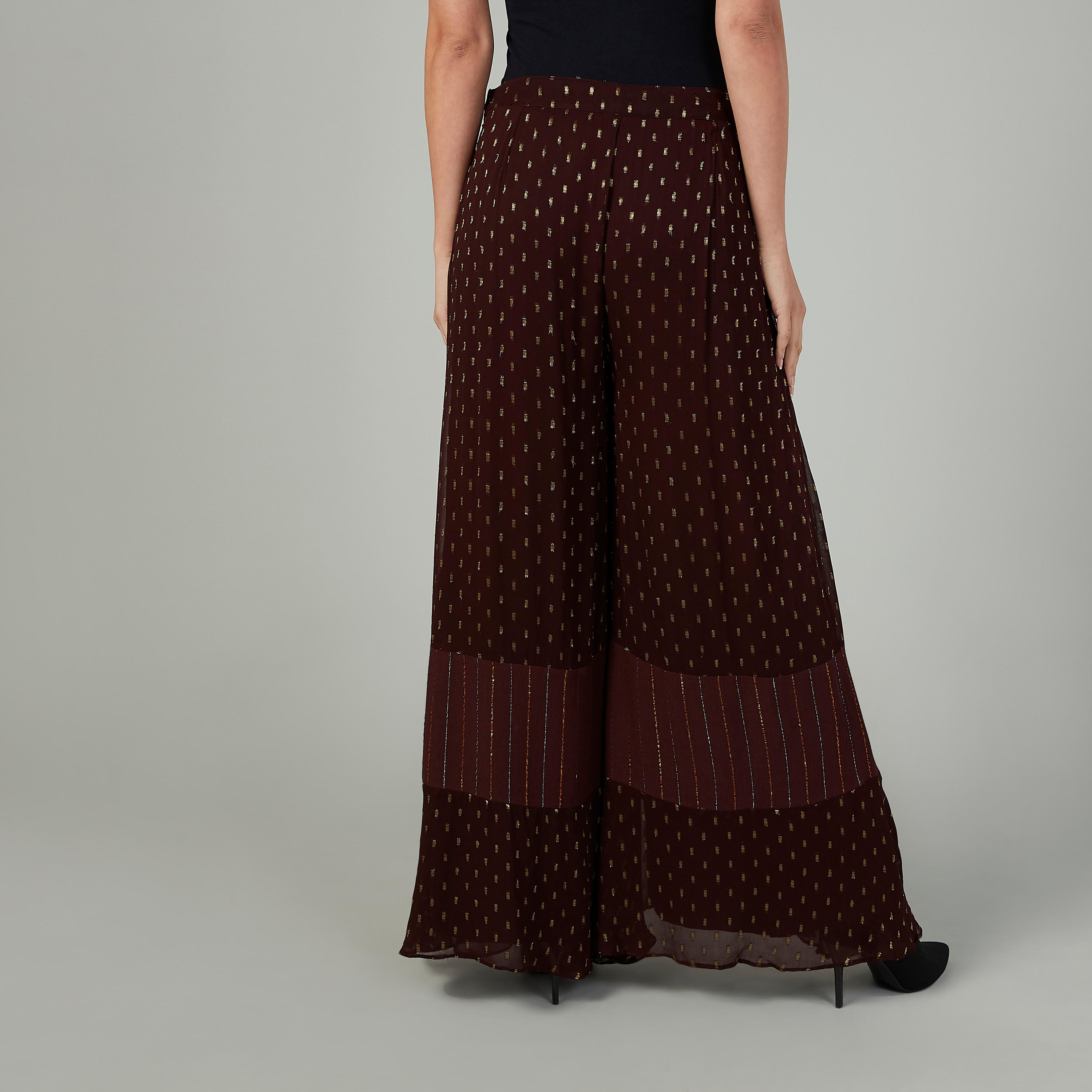 بنطال بالازو بارز الملمس بخصر مطّاطي متوسط الارتفاع-women-clothing-bottoms-trousers-image-4
