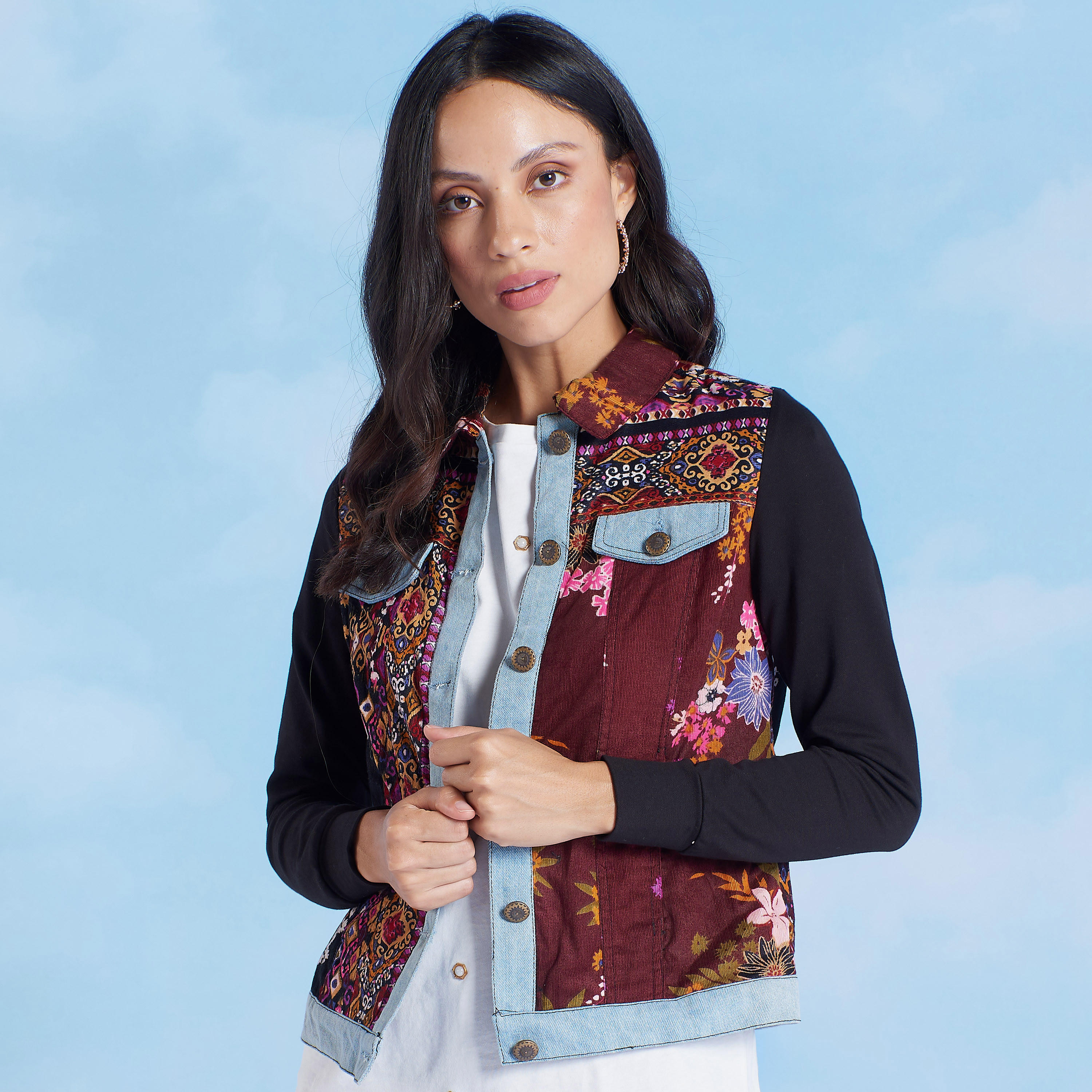 Slim Fit Paisley Printed Denim Jacket with Long Sleeves-women-winterwear-coatsandjackets-jackets-image-1