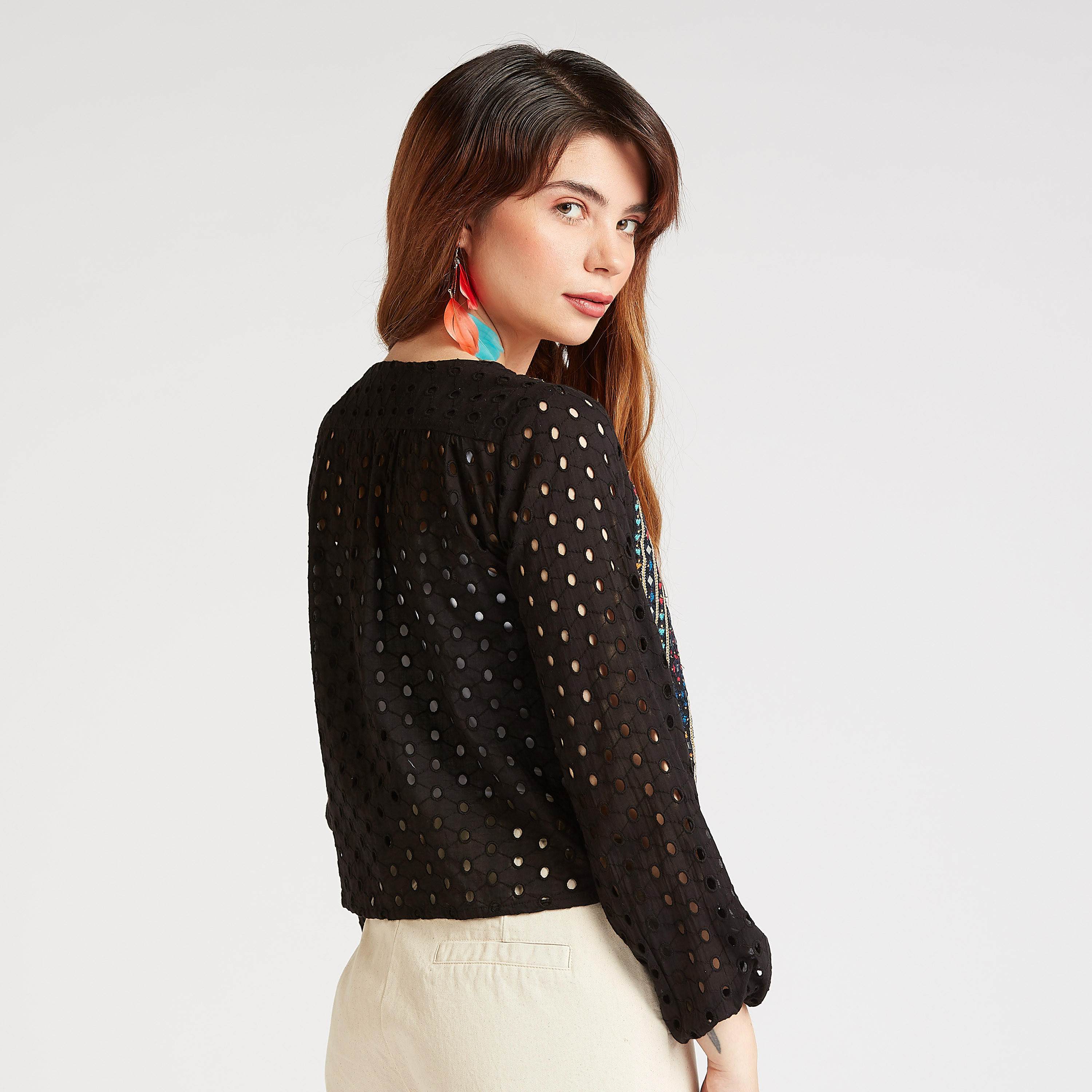 جاكيت مطرّز سليم بأكمام طويلة وأربطة-women-winterwear-coatsandjackets-jackets-image-2