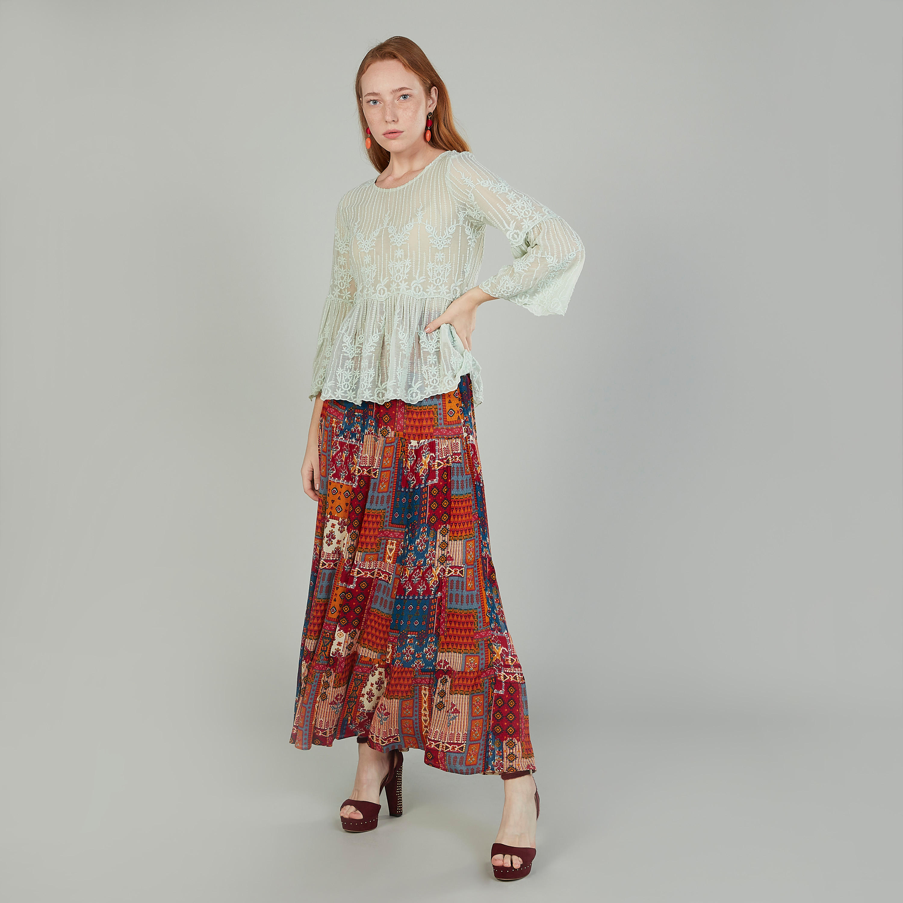 تنورة مستدامة ماكسي إيه لاين بخصر مطّاطي وطبعات-women-clothing-bottoms-skirts-image-2