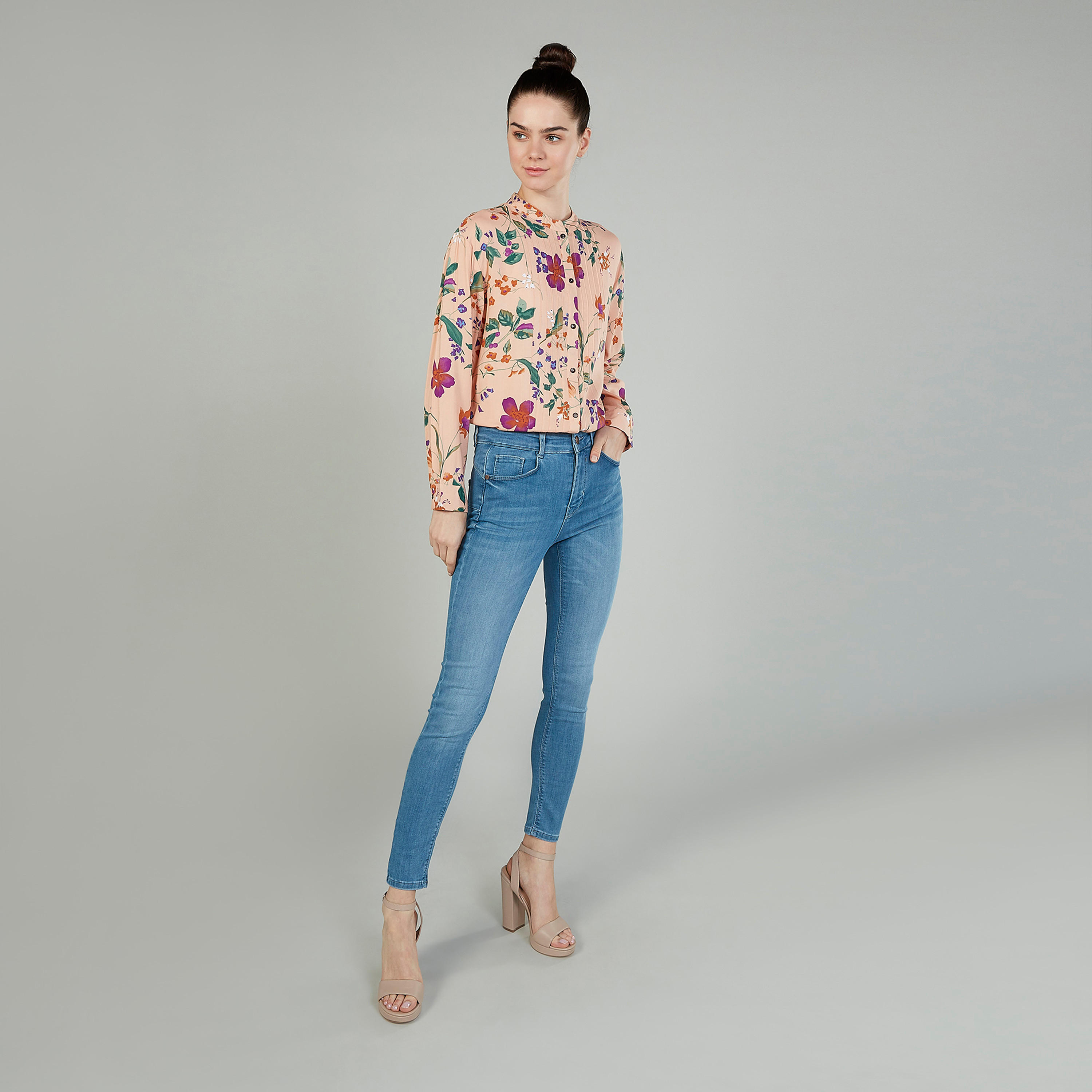 Sustainable Printed Shirt with Mandarin Collar and Long Sleeves-women-clothing-shirtsandblouses-shirts-image-2