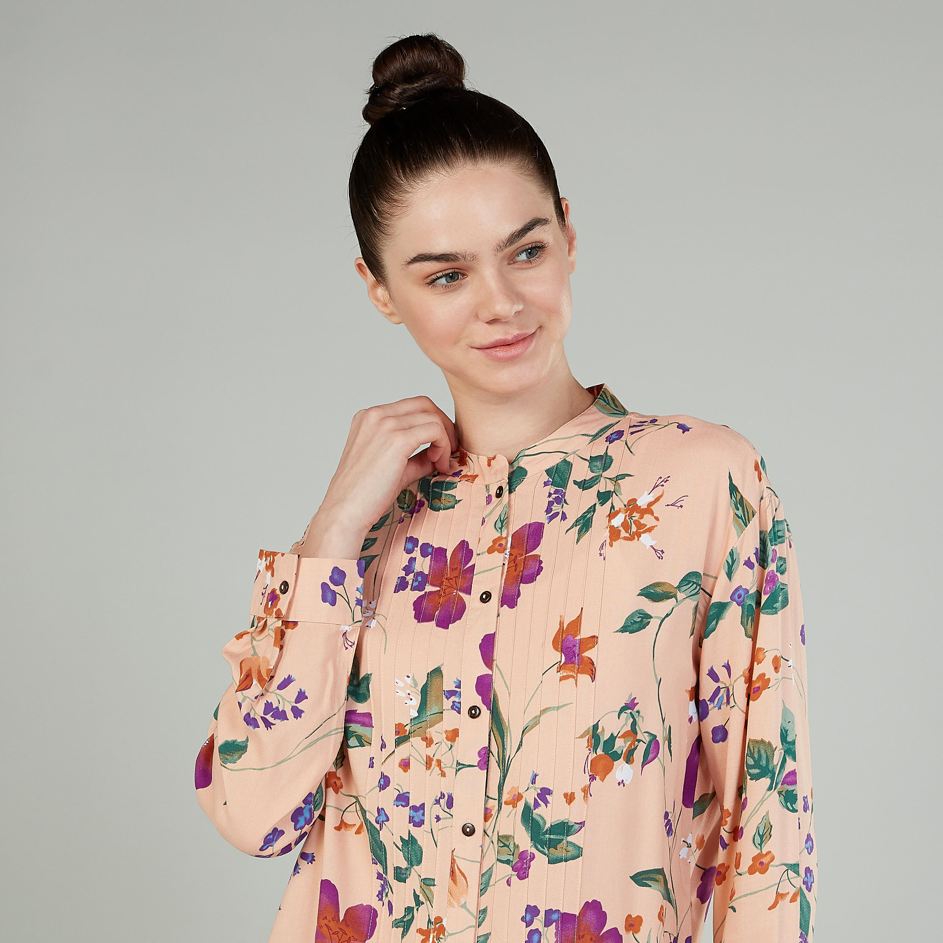 Sustainable Printed Shirt with Mandarin Collar and Long Sleeves-women-clothing-shirtsandblouses-shirts-image-3