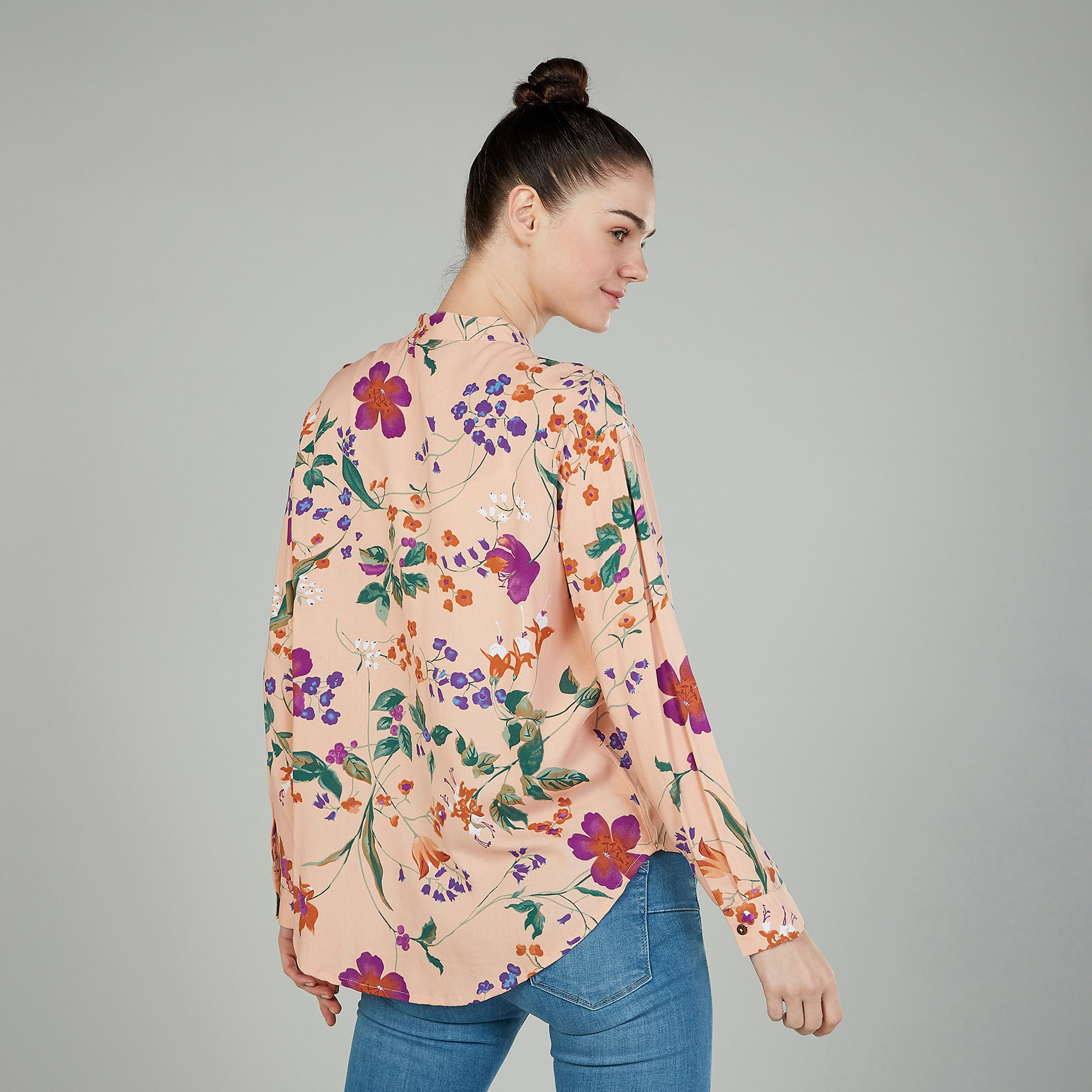 Sustainable Printed Shirt with Mandarin Collar and Long Sleeves-women-clothing-shirtsandblouses-shirts-image-4