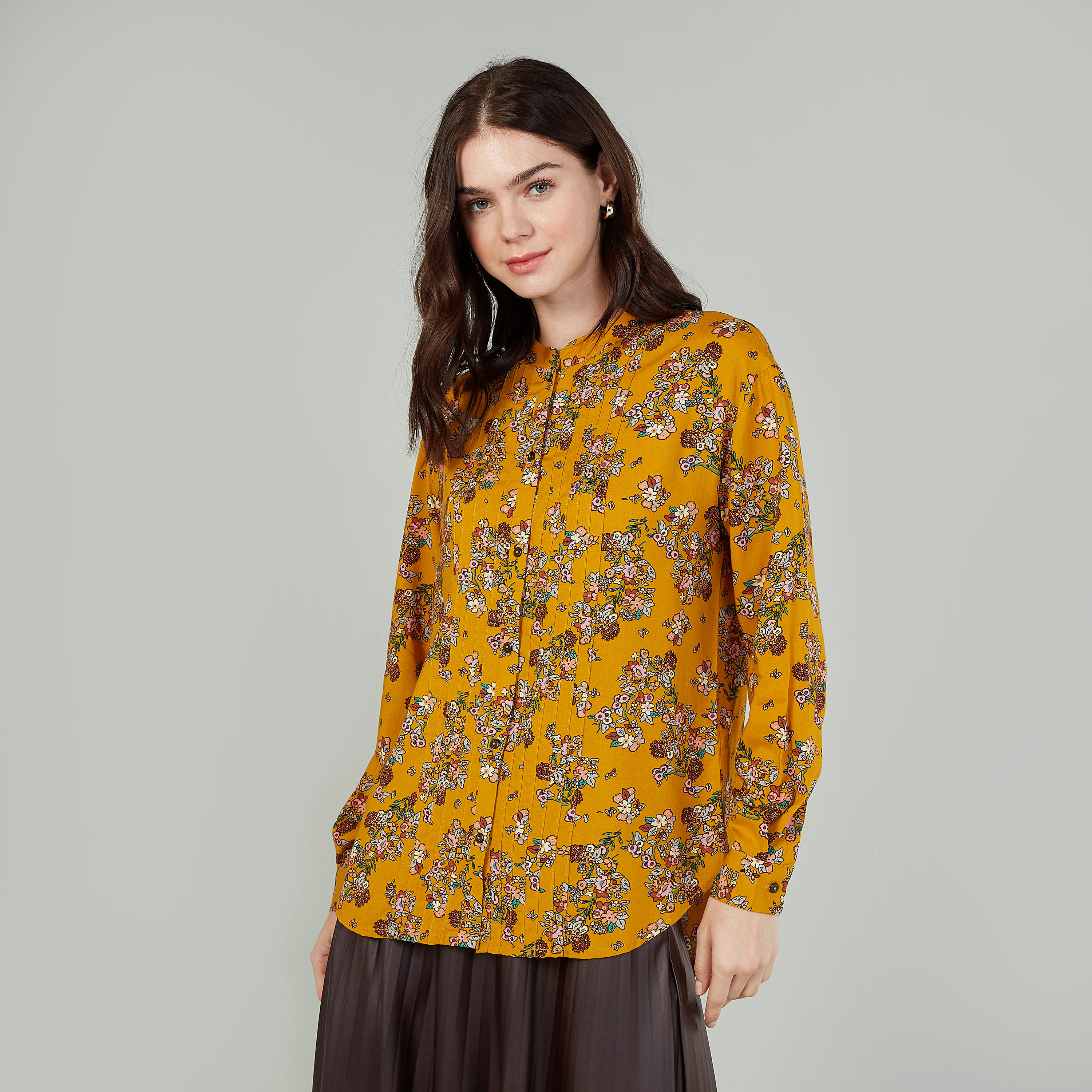 قميص مستدام بياقة ماندارين وأكمام طويلة وطبعات -women-clothing-shirtsandblouses-shirts-image-1