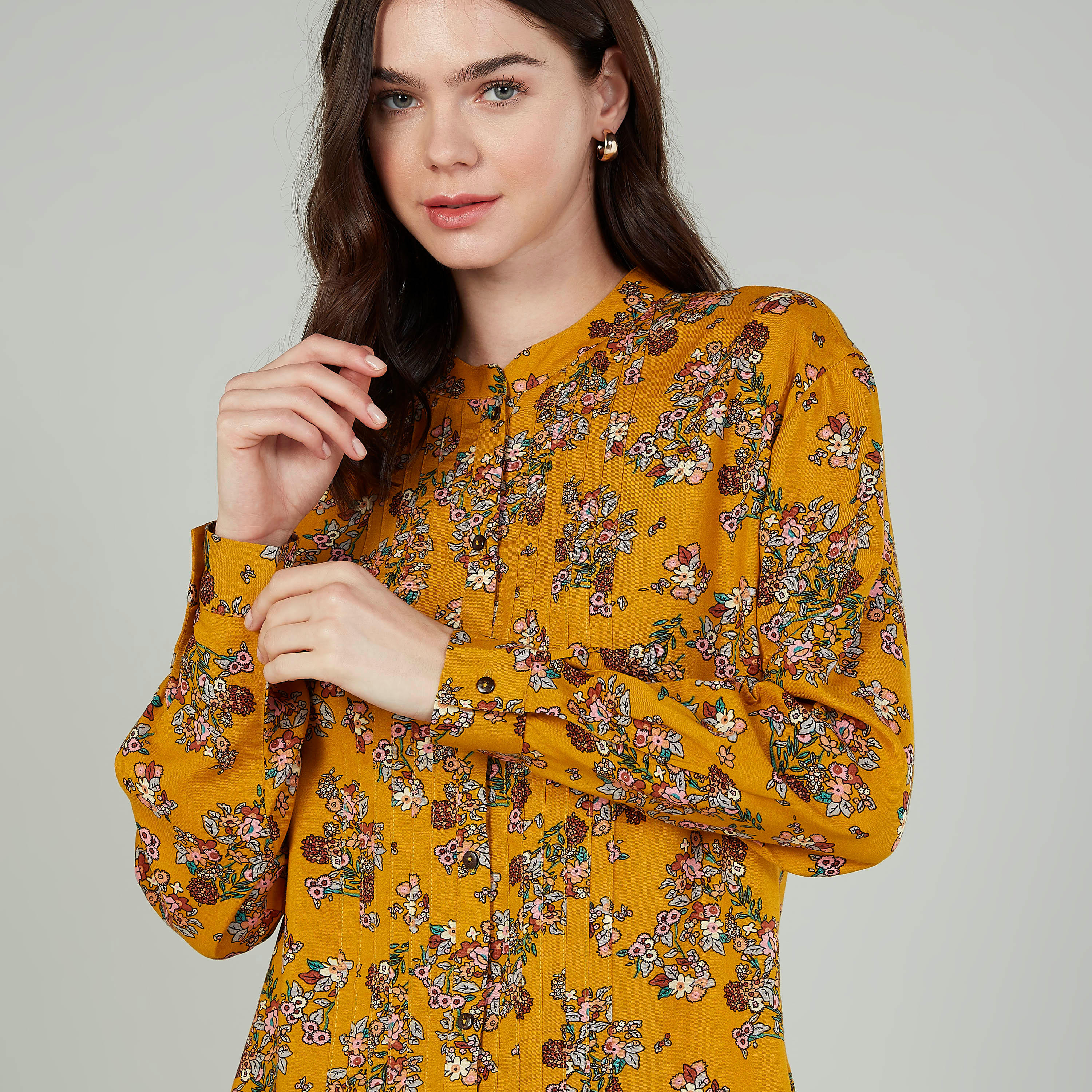 قميص مستدام بياقة ماندارين وأكمام طويلة وطبعات -women-clothing-shirtsandblouses-shirts-image-3