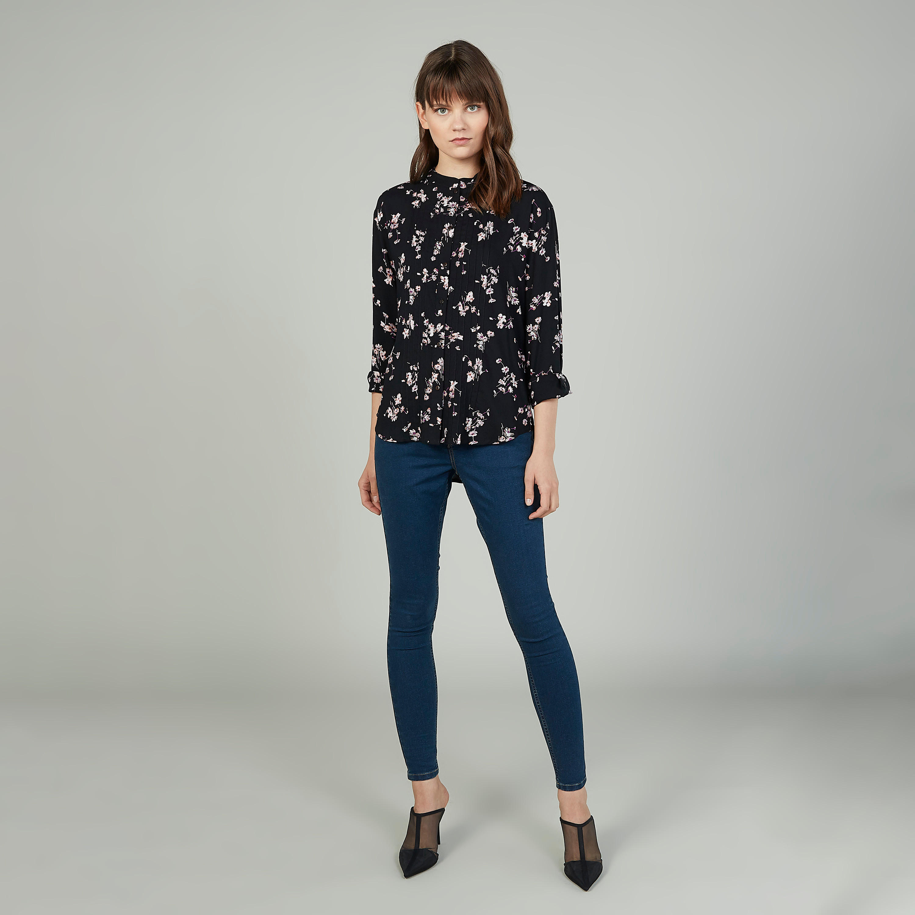 قميص مستدام بياقة ماندارين وأكمام طويلة وطبعات -women-clothing-shirtsandblouses-shirts-image-2