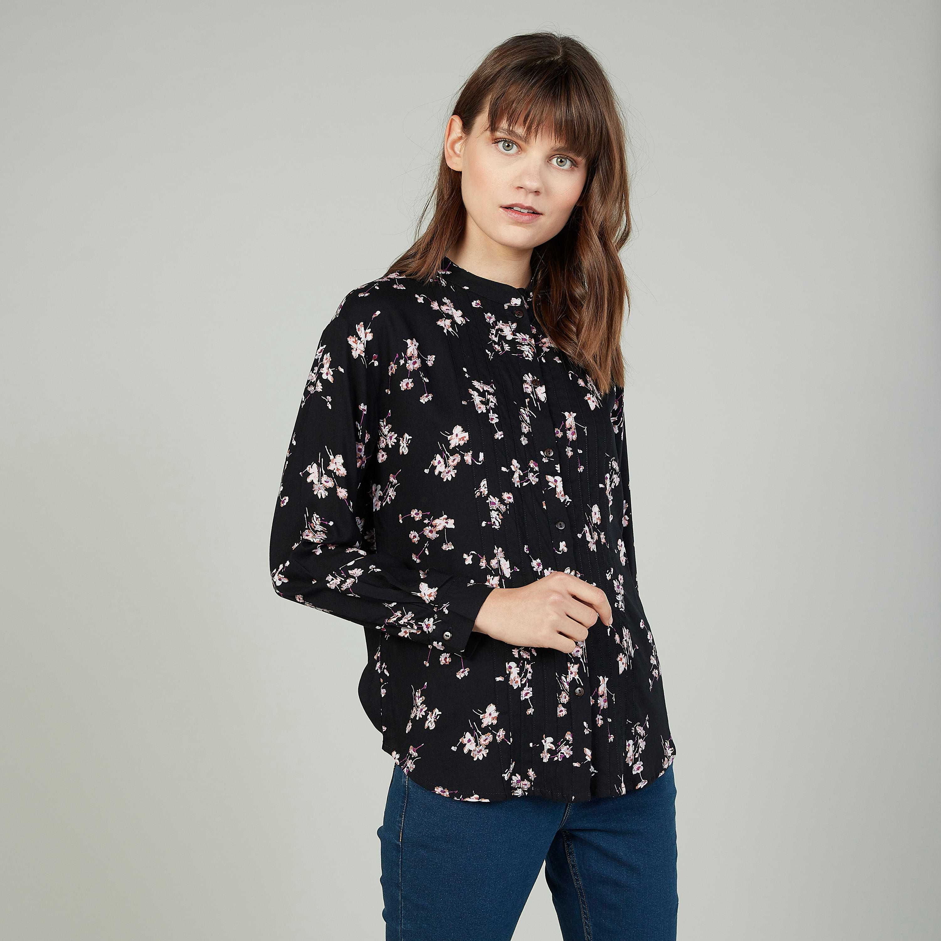 قميص مستدام بياقة ماندارين وأكمام طويلة وطبعات -women-clothing-shirtsandblouses-shirts-image-5