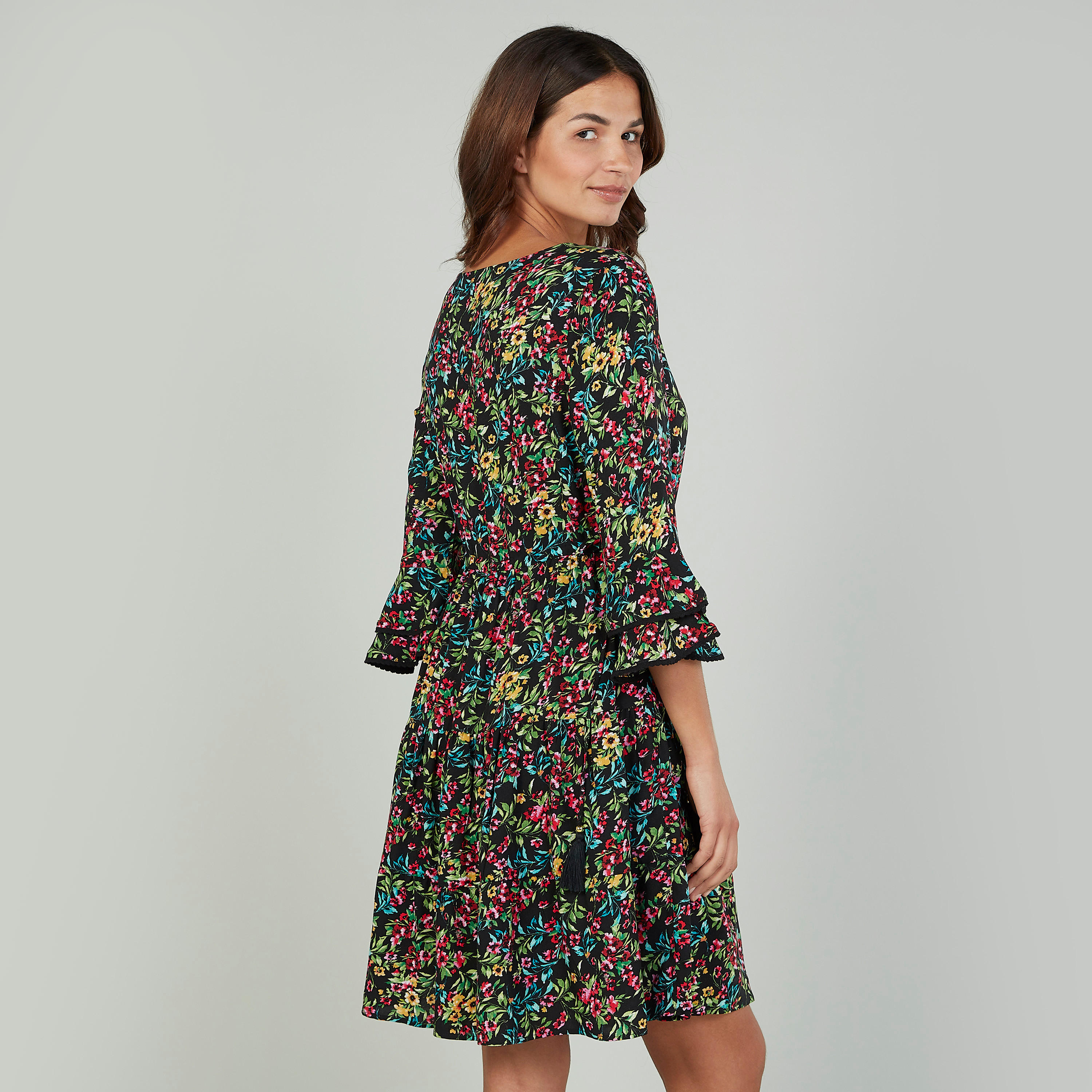 فستان ميدي مستدام إيه لاين بكشكش وطبعات -women-clothing-dresses-image-4