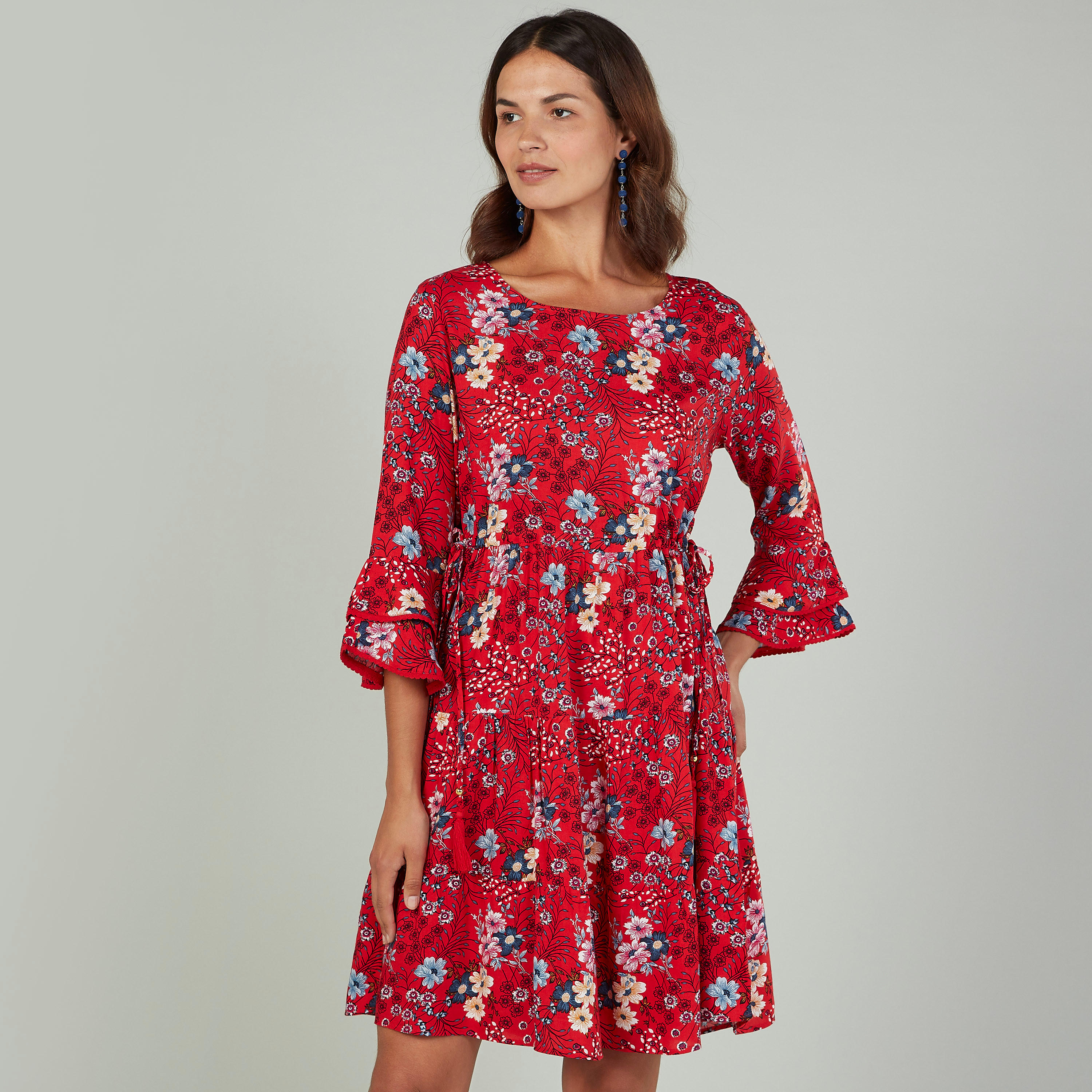 فستان ميدي مستدام إيه لاين بأكمام3/4  وطبعات -women-clothing-dresses-image-1