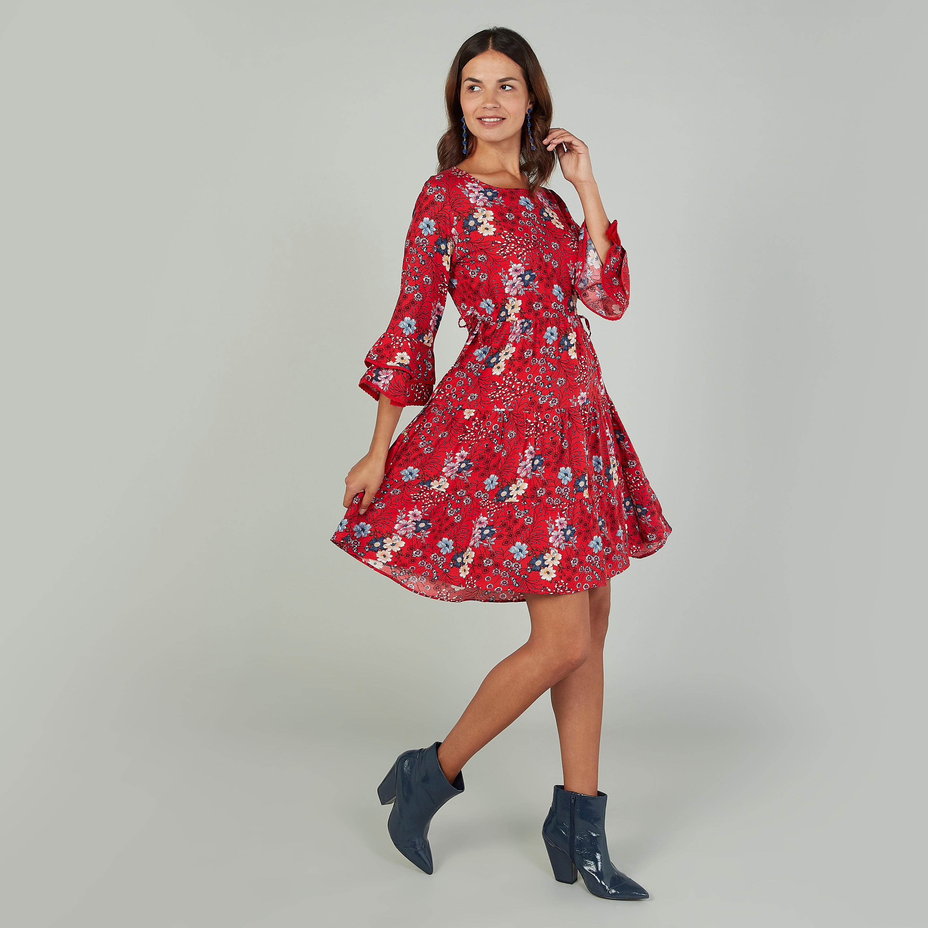 فستان ميدي مستدام إيه لاين بأكمام3/4  وطبعات -women-clothing-dresses-image-2
