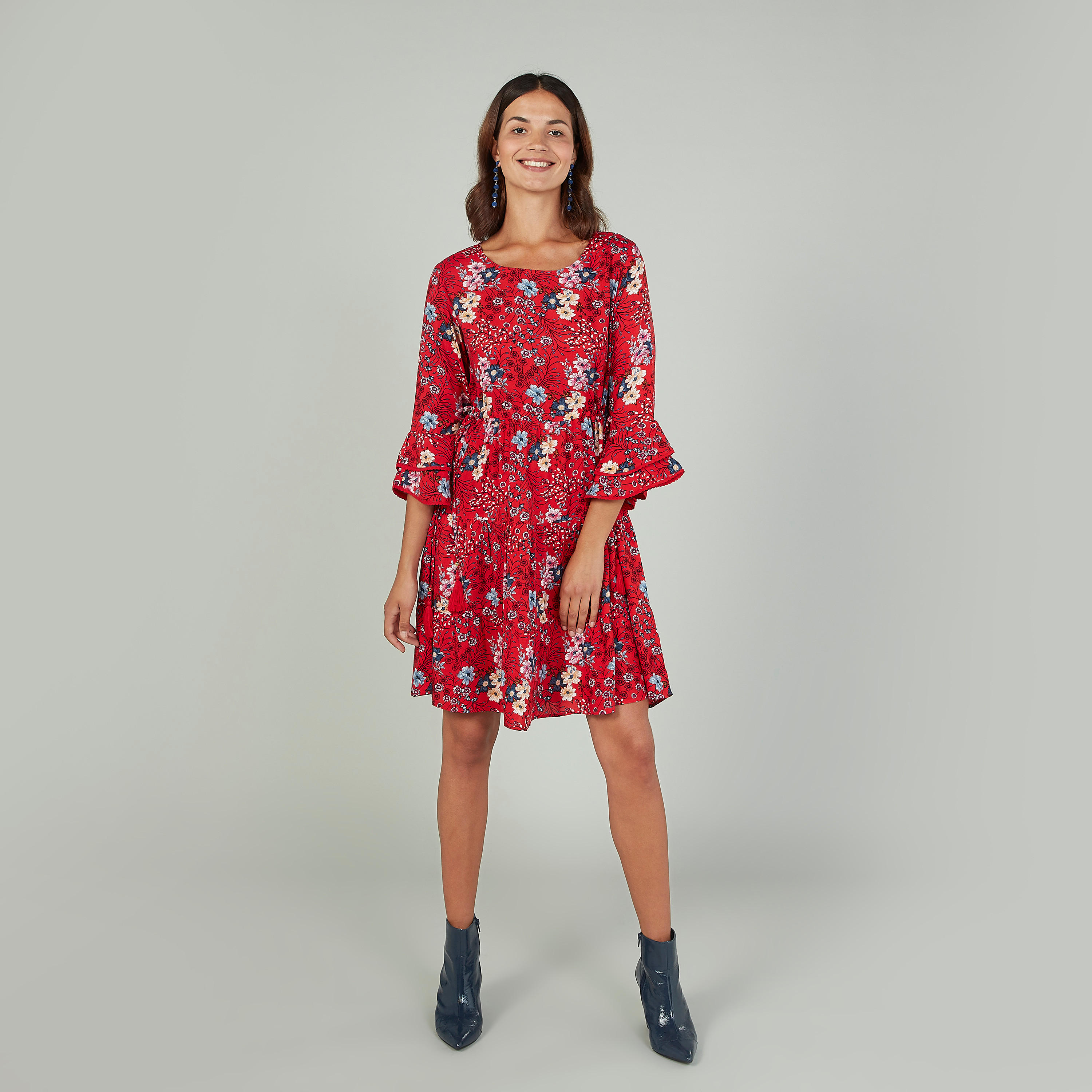 فستان ميدي مستدام إيه لاين بأكمام3/4  وطبعات -women-clothing-dresses-image-5