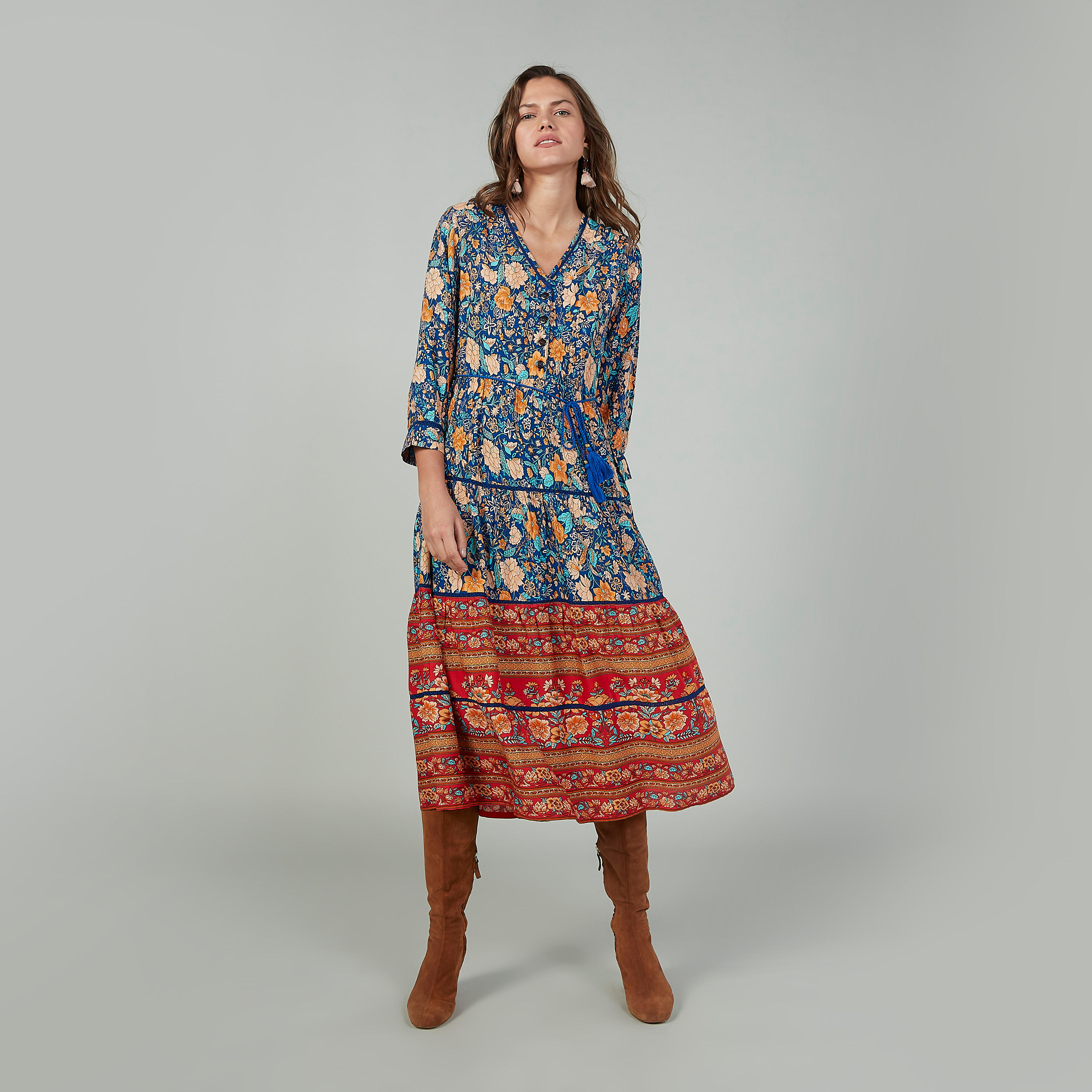 بنطلون رياضي مستدام طويل بارز الملمس بخصر مرن وجيوب-women-clothing-dresses-image-1
