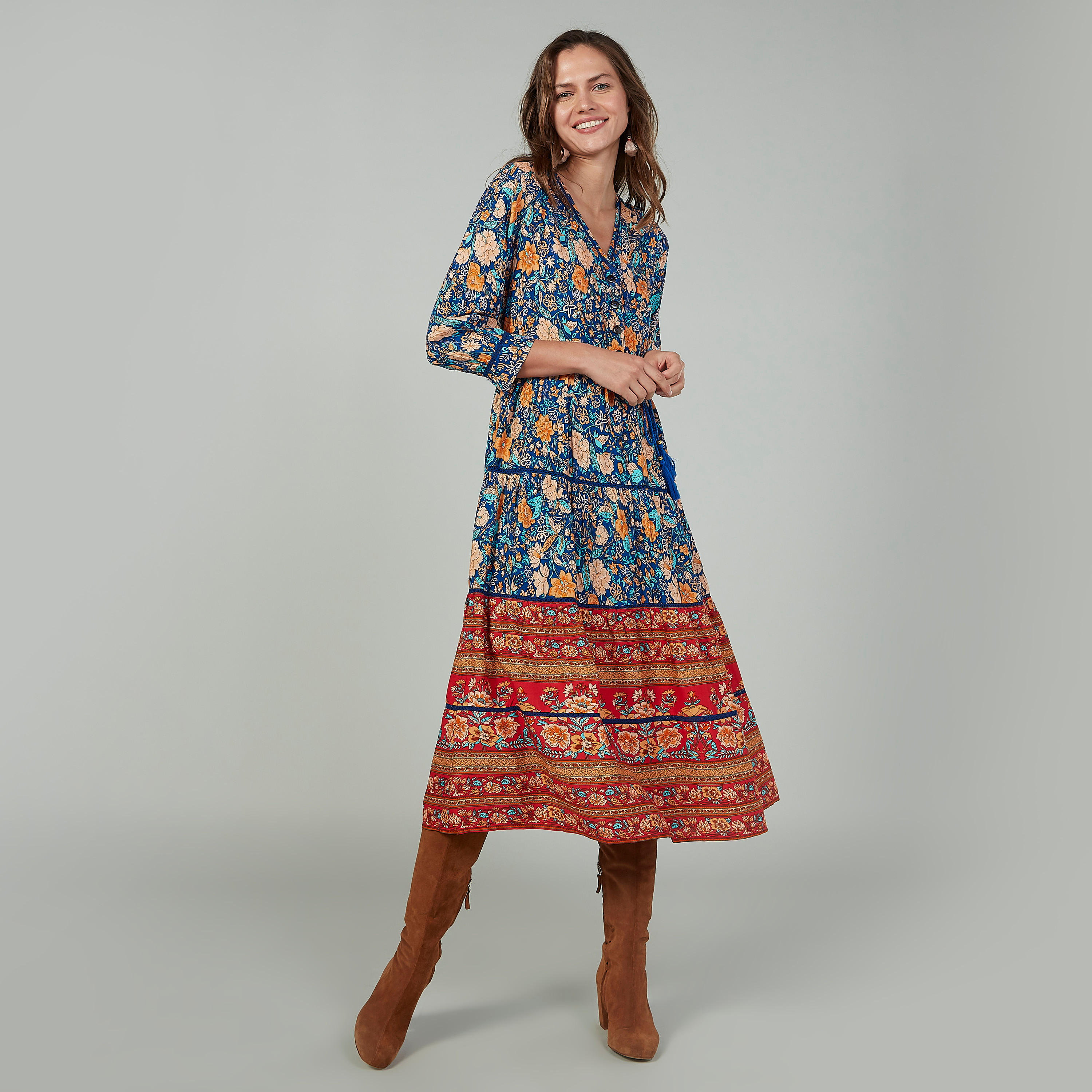 بنطلون رياضي مستدام طويل بارز الملمس بخصر مرن وجيوب-women-clothing-dresses-image-2
