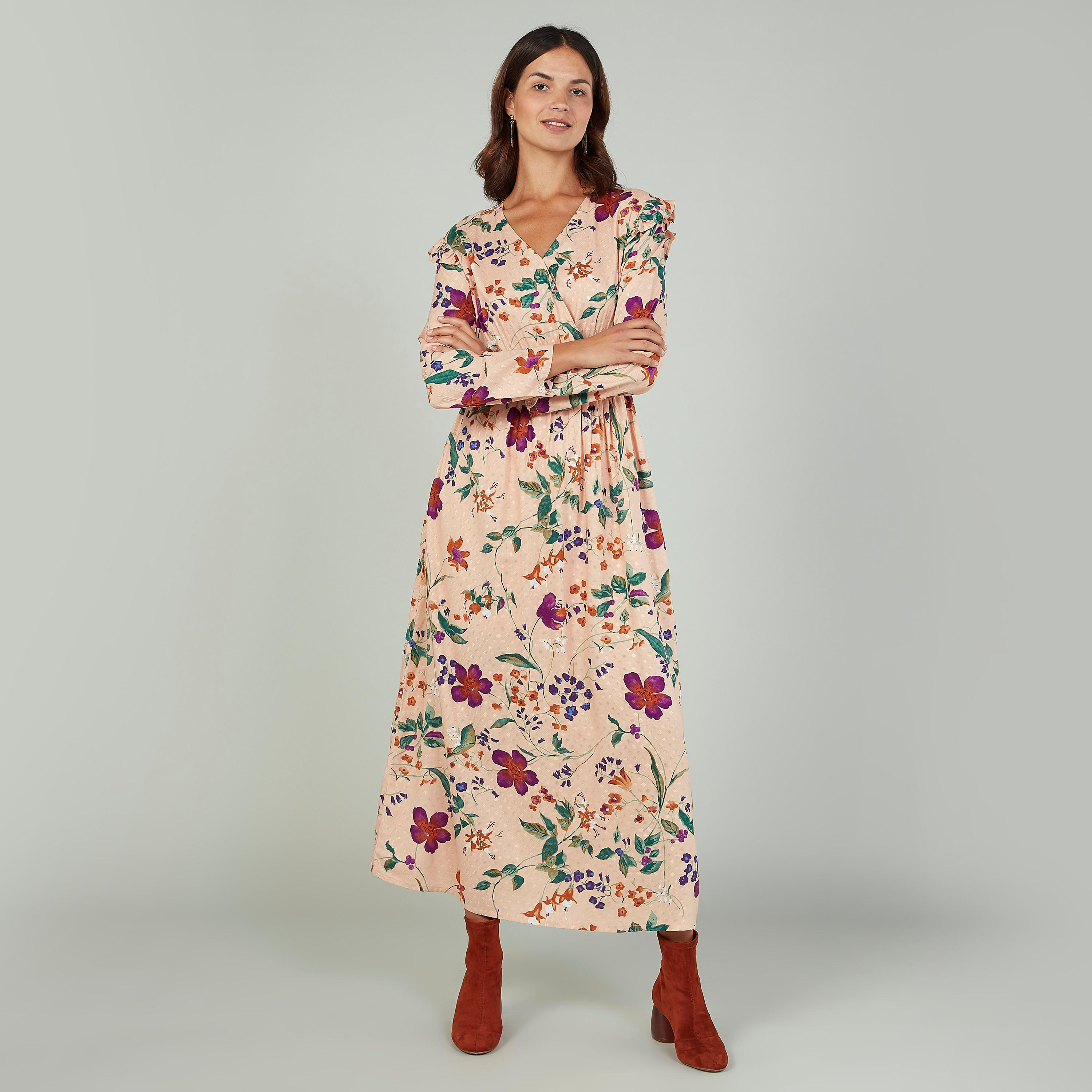 فستان مستدام طويل إيه لاين بأكمام طويلة وطبعات زهرية -women-clothing-dresses-image-2