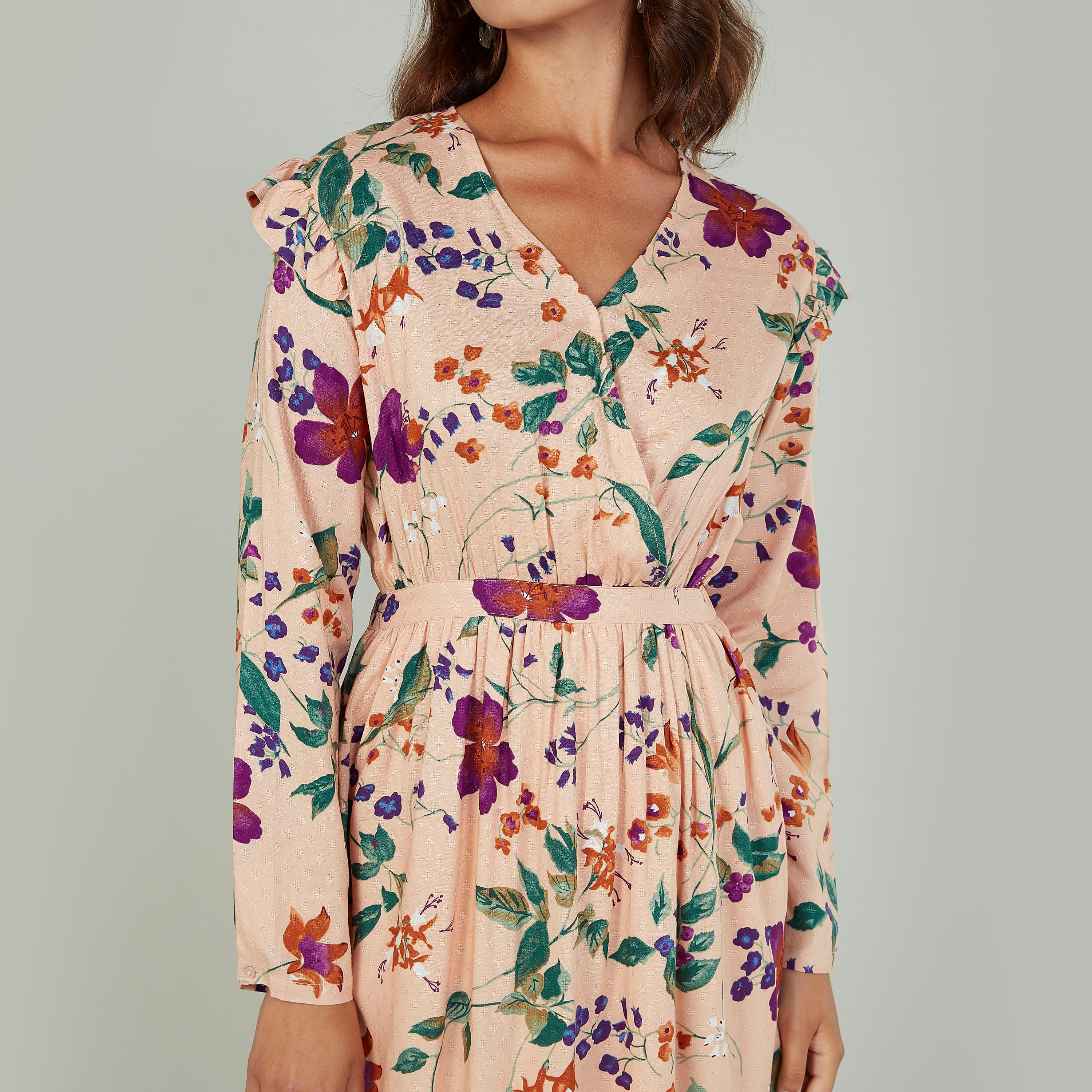 فستان مستدام طويل إيه لاين بأكمام طويلة وطبعات زهرية -women-clothing-dresses-image-3