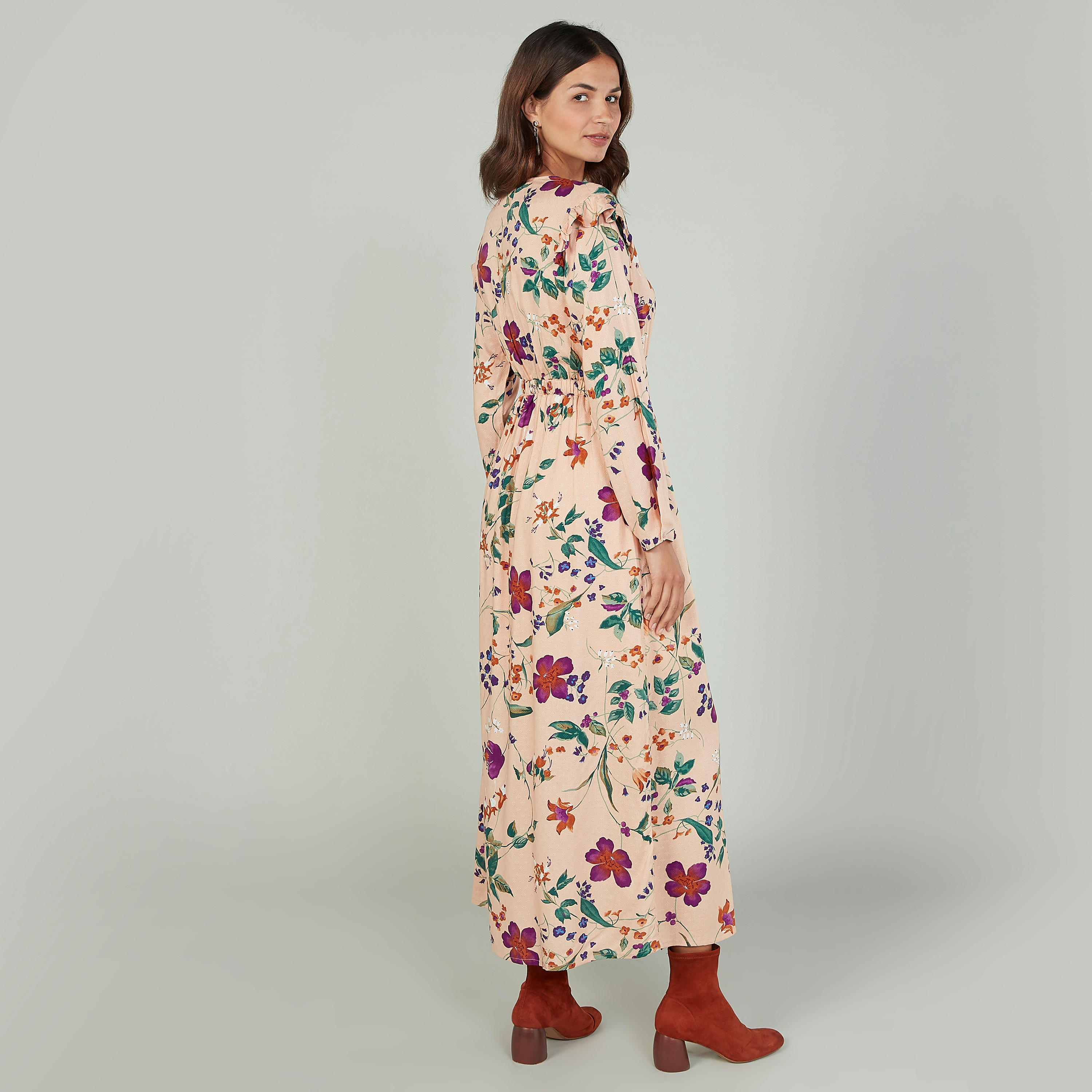 فستان مستدام طويل إيه لاين بأكمام طويلة وطبعات زهرية -women-clothing-dresses-image-4
