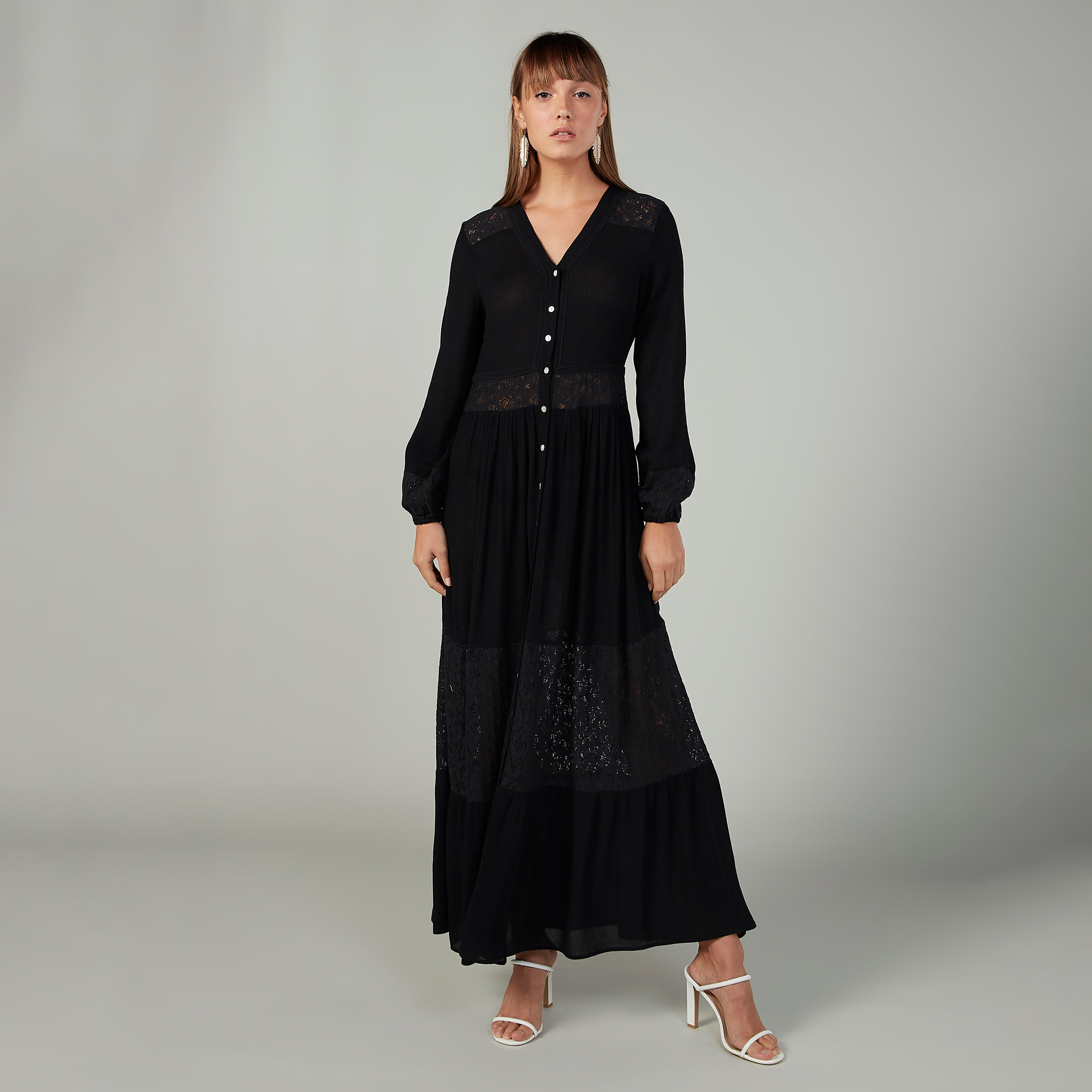 سترة ايه لاين مستدامة بقصّة مريحة وأكمام طويلة وتفاصيل دانتيل-women-winterwear-coatsandjackets-jackets-image-1
