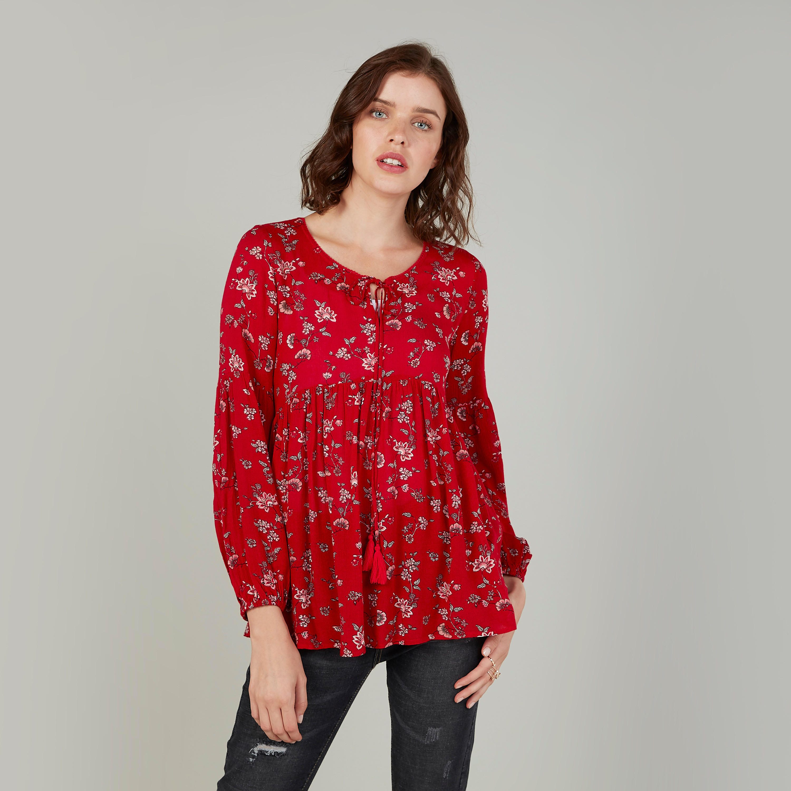 بلوزة مستدامة بأكمام طويلة وأربطة وطبعات -women-clothing-shirtsandblouses-blouses-image-1