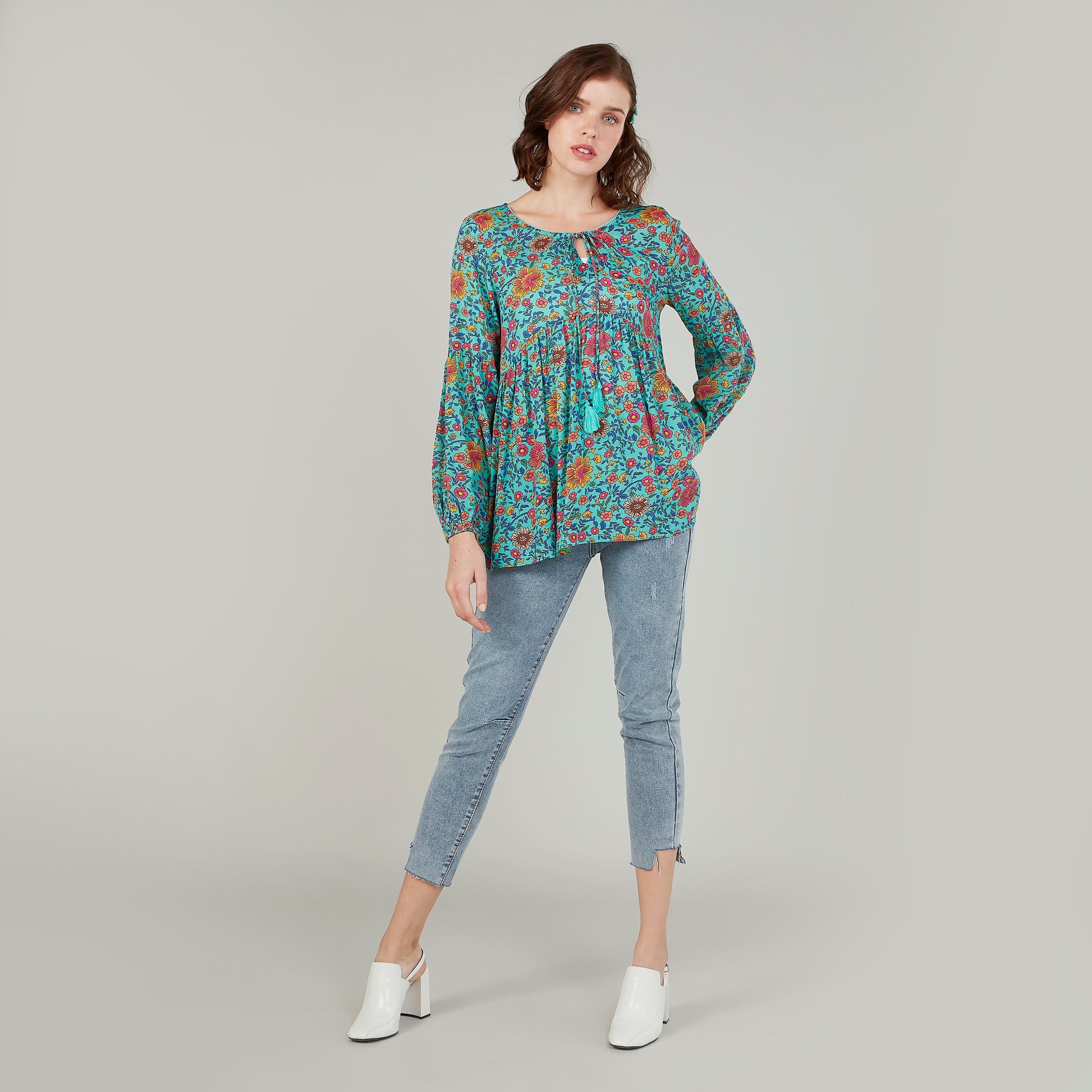 Sustainable Floral Top with Round Neck and Tie Ups-women-clothing-shirtsandblouses-blouses-image-2