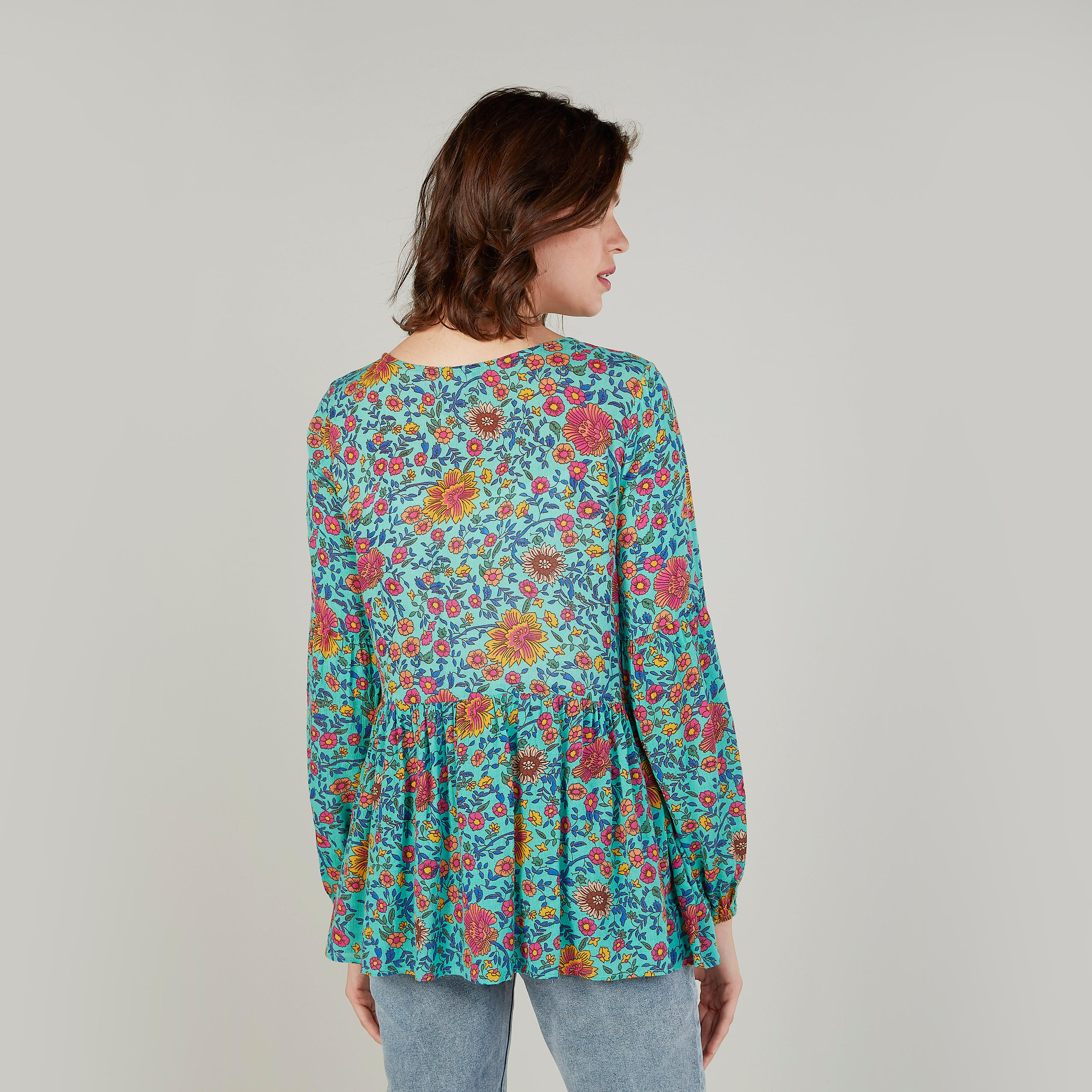 Sustainable Floral Top with Round Neck and Tie Ups-women-clothing-shirtsandblouses-blouses-image-3