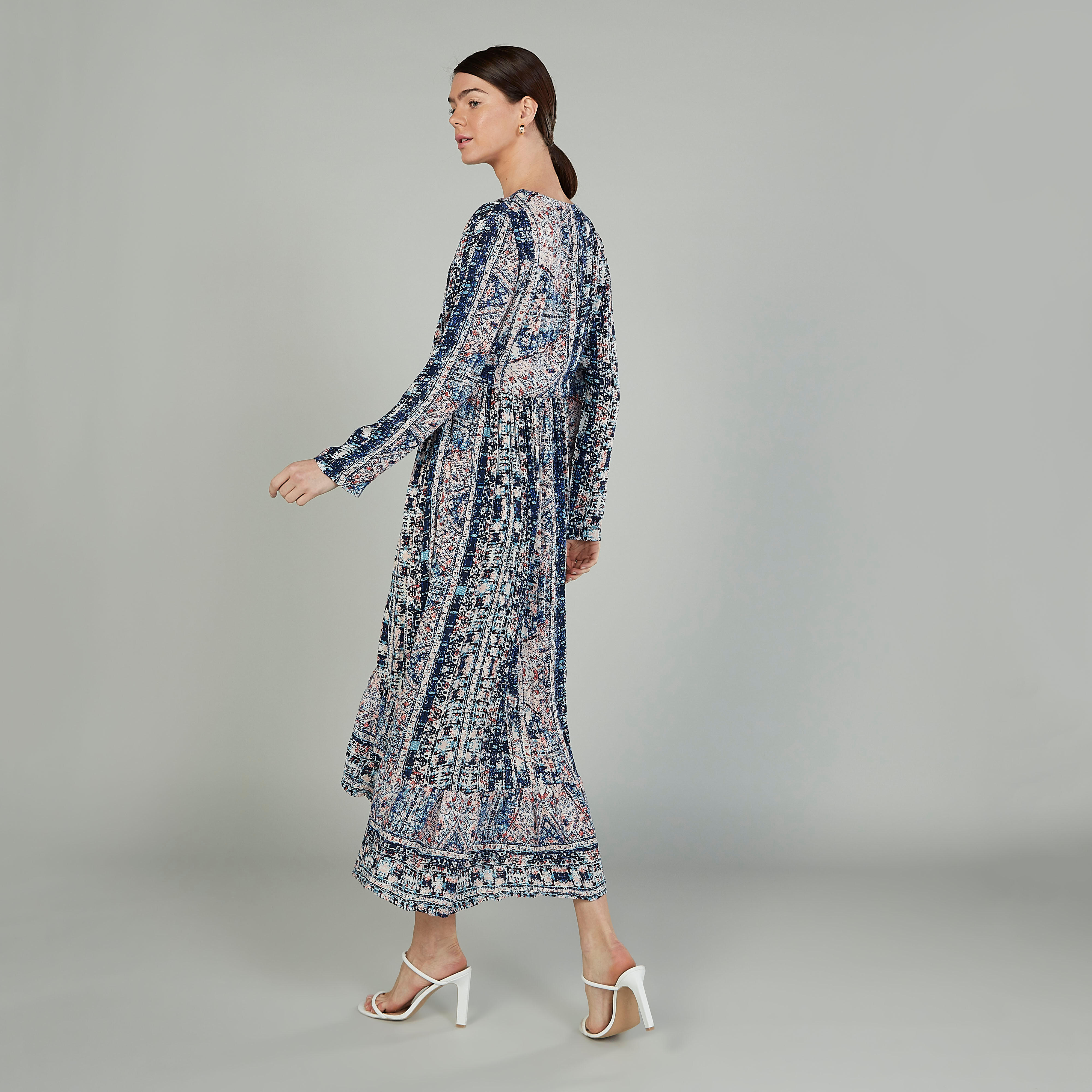 فستان مستدام ميدي ايه لاين بأكمام طويلة وطبعات -women-clothing-dresses-image-2