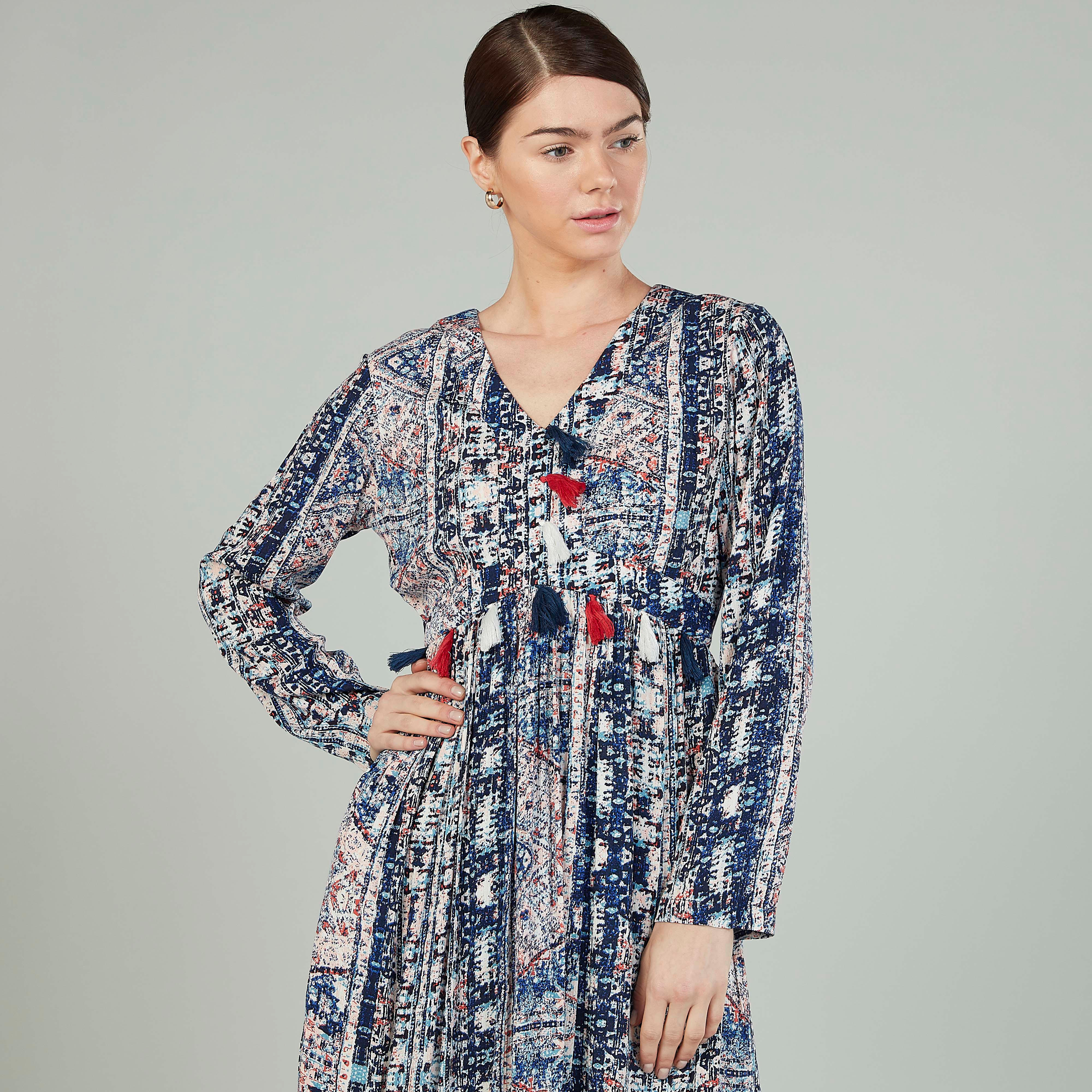 فستان مستدام ميدي ايه لاين بأكمام طويلة وطبعات -women-clothing-dresses-image-3