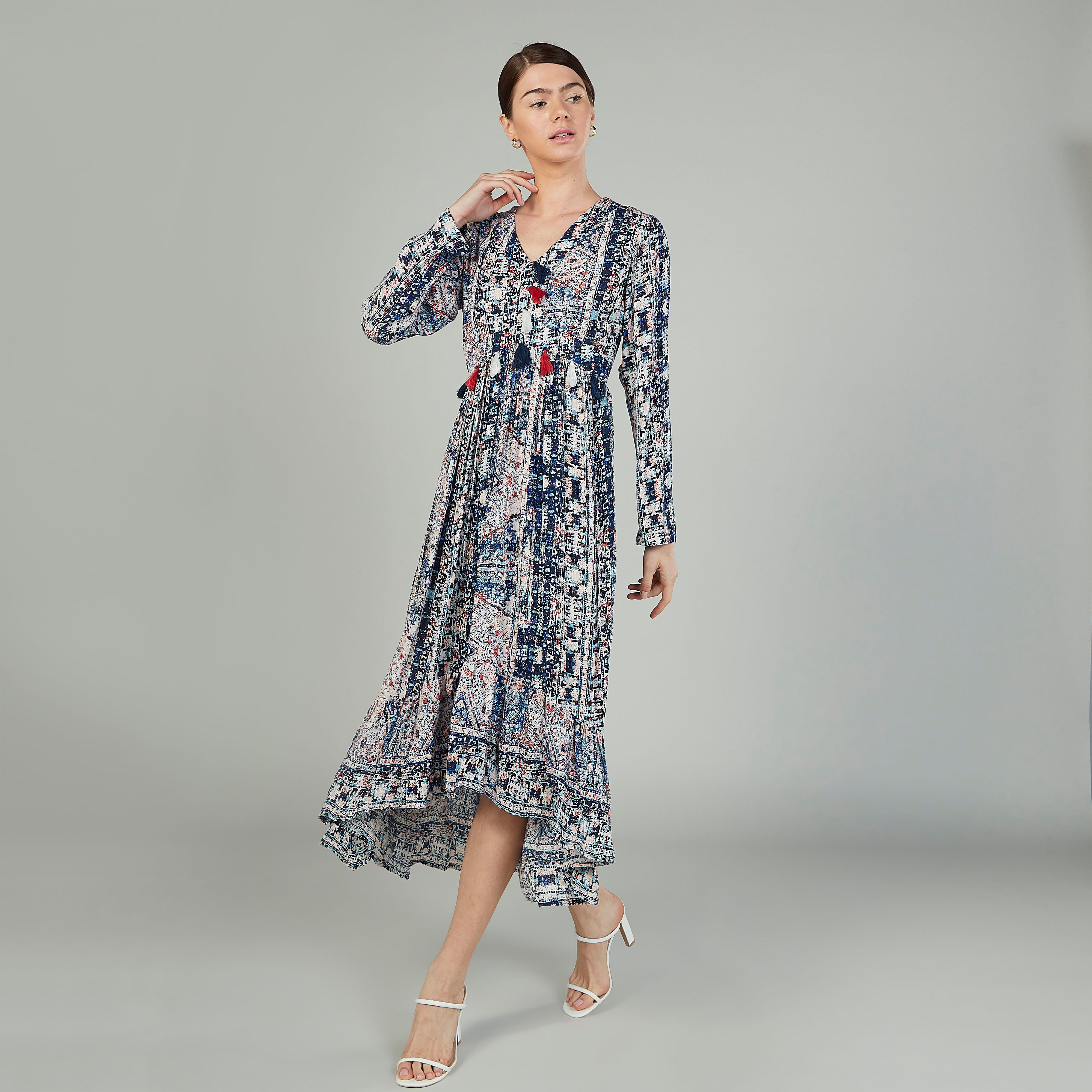 فستان مستدام ميدي ايه لاين بأكمام طويلة وطبعات -women-clothing-dresses-image-4