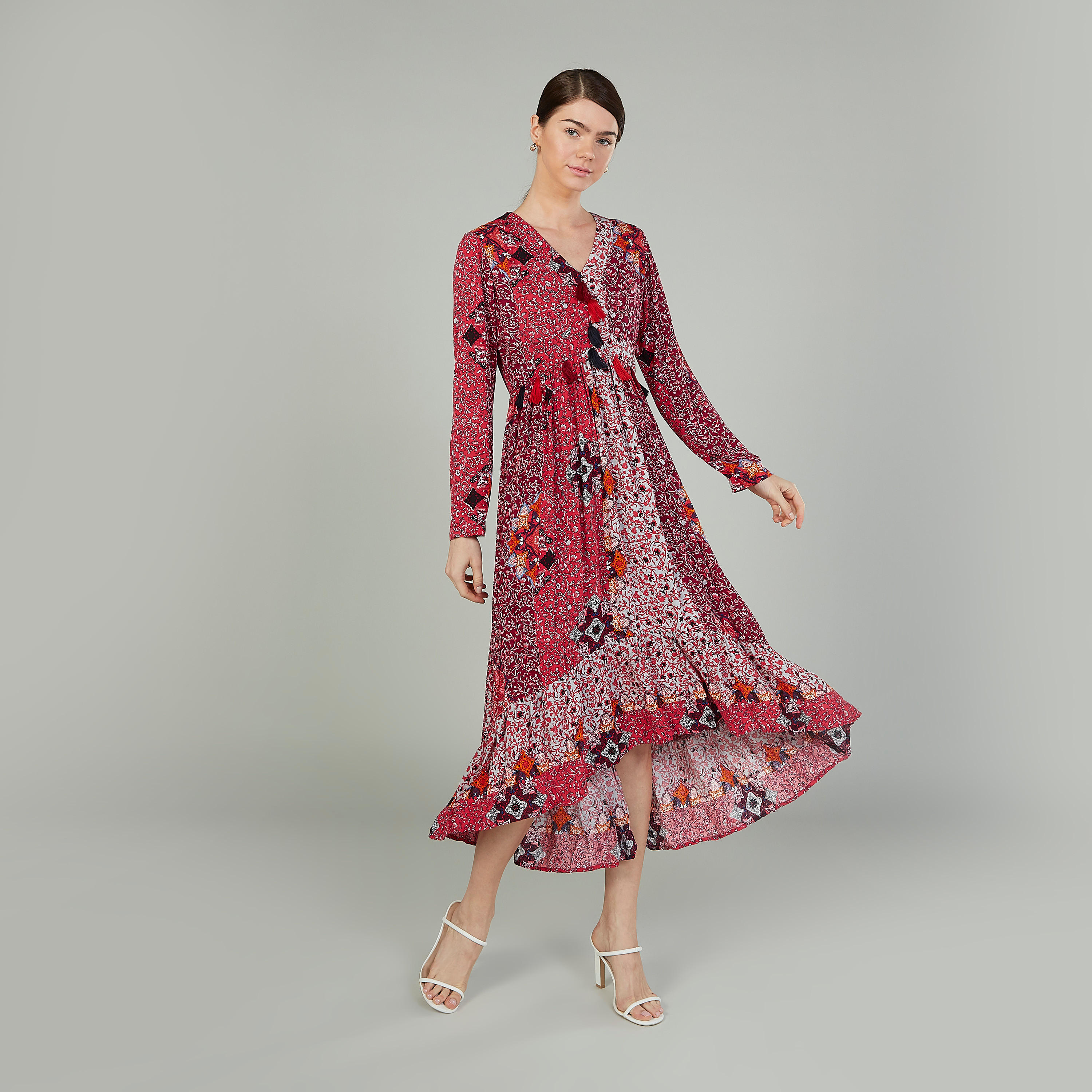 Sustainable Printed Midi A-line Dress with Long Sleeves-women-clothing-dresses-image-1