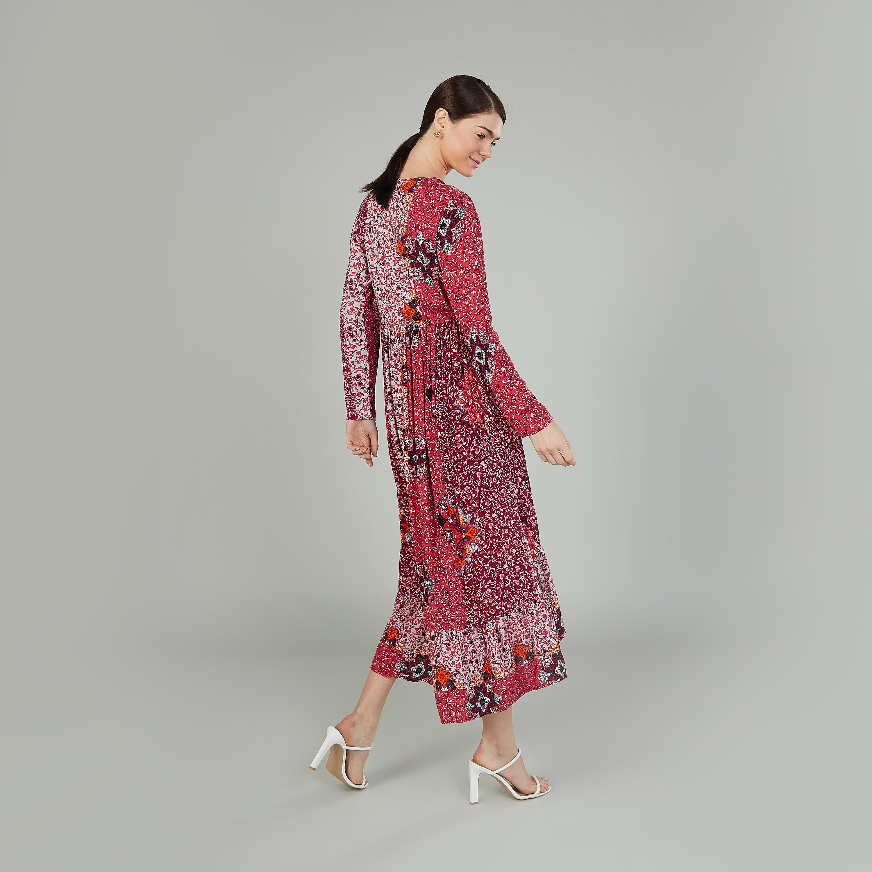 Sustainable Printed Midi A-line Dress with Long Sleeves-women-clothing-dresses-image-2