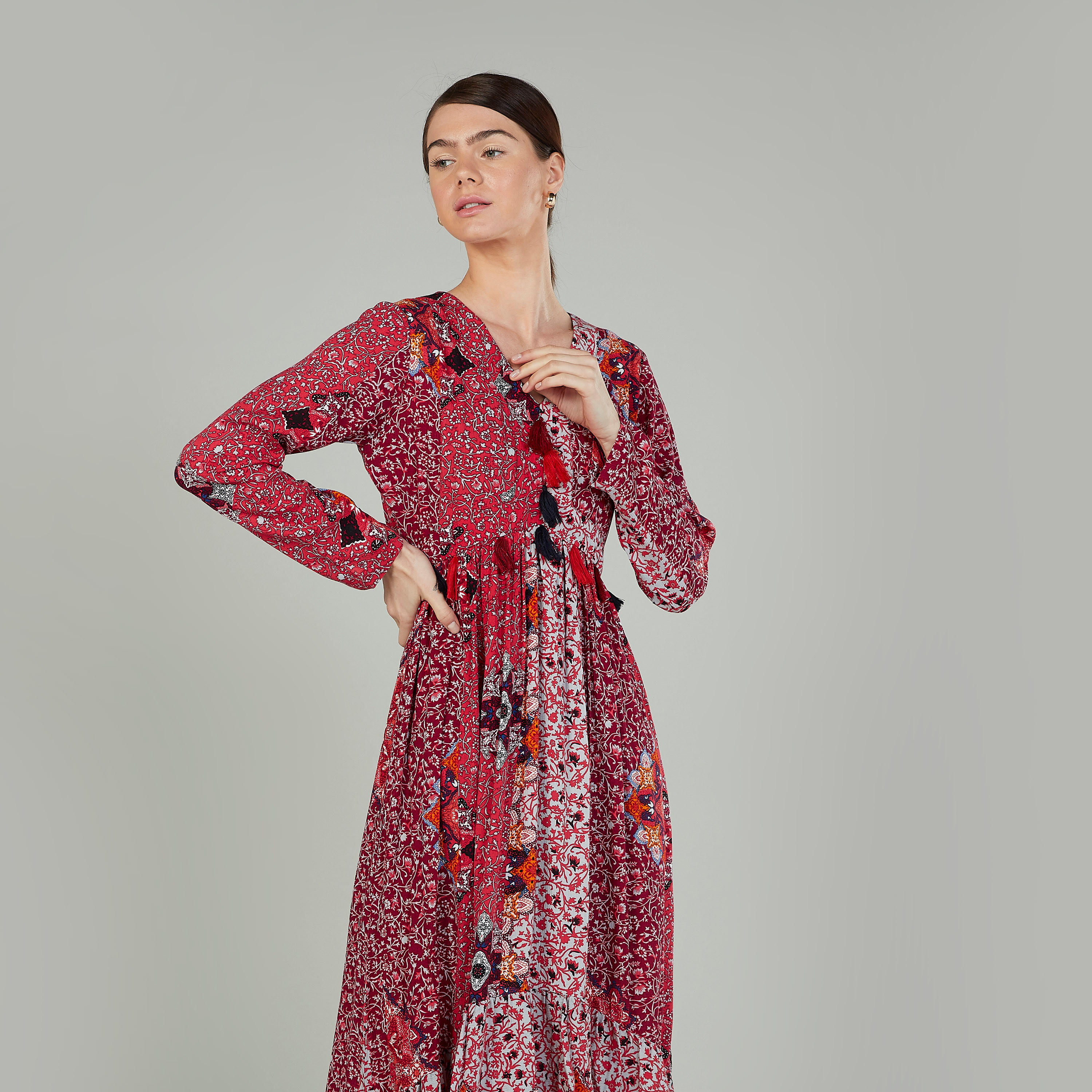 Sustainable Printed Midi A-line Dress with Long Sleeves-women-clothing-dresses-image-3