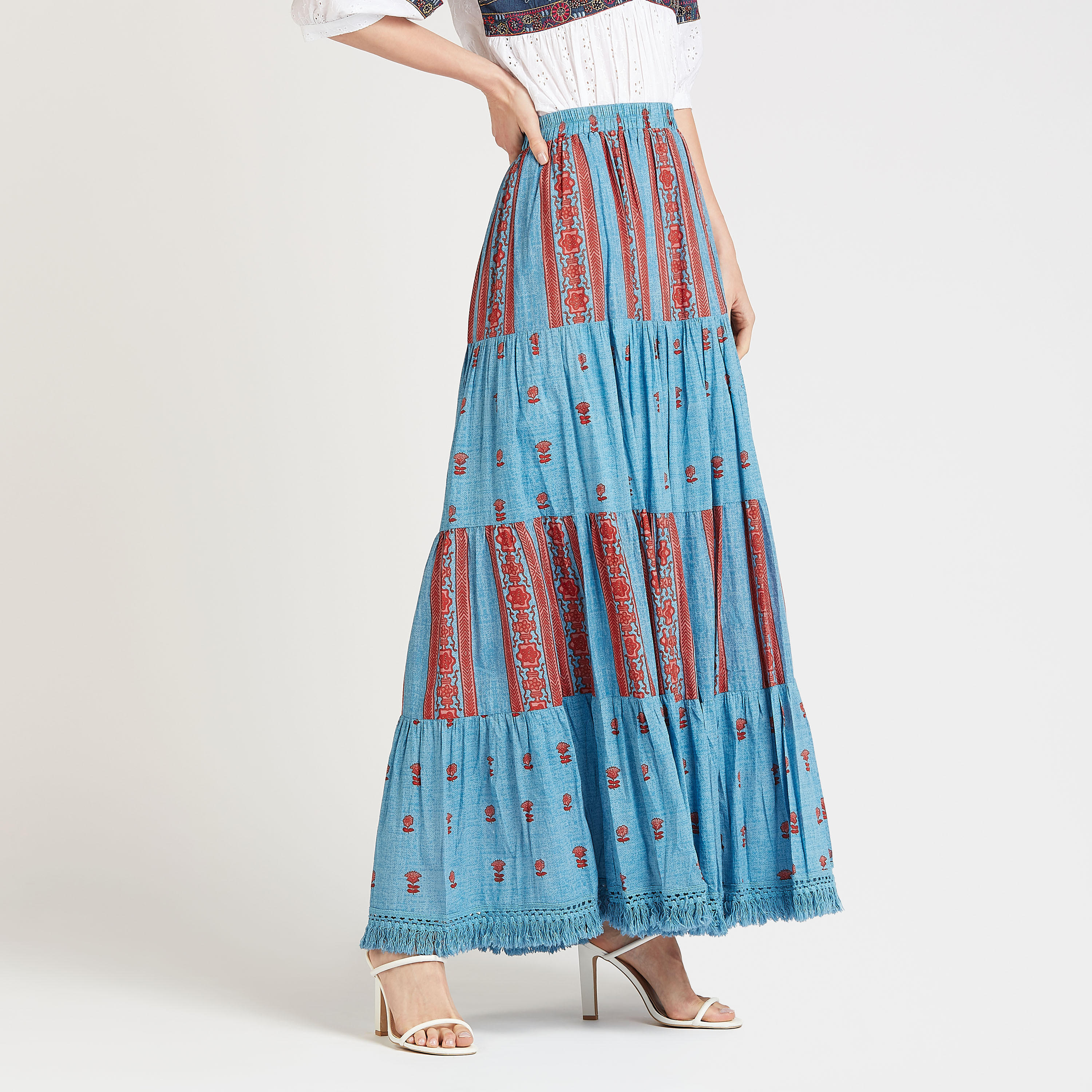 تنورة إيه لاين طويلة بخصر مطّاطي وطبعات-women-clothing-bottoms-skirts-image-1