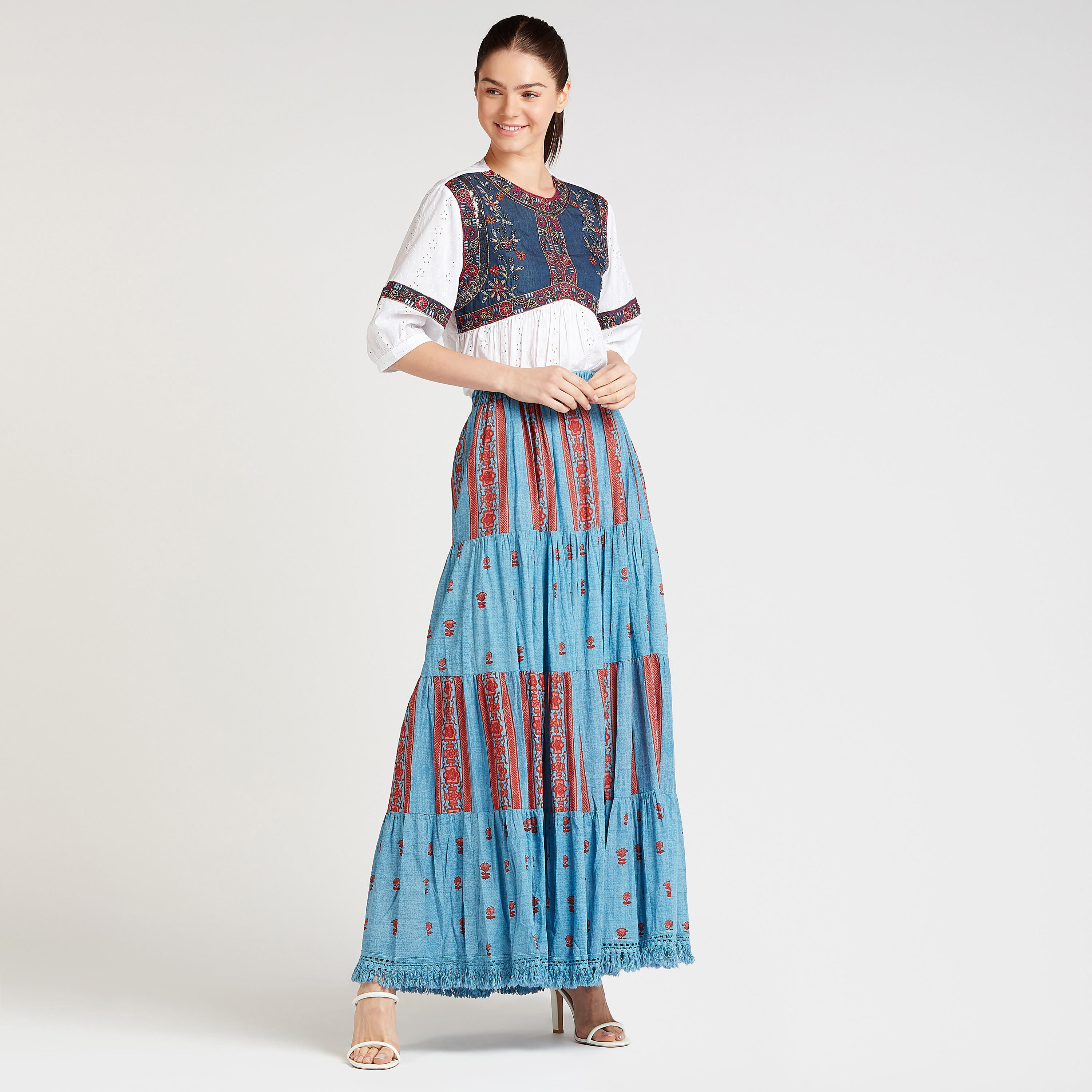 تنورة إيه لاين طويلة بخصر مطّاطي وطبعات-women-clothing-bottoms-skirts-image-2