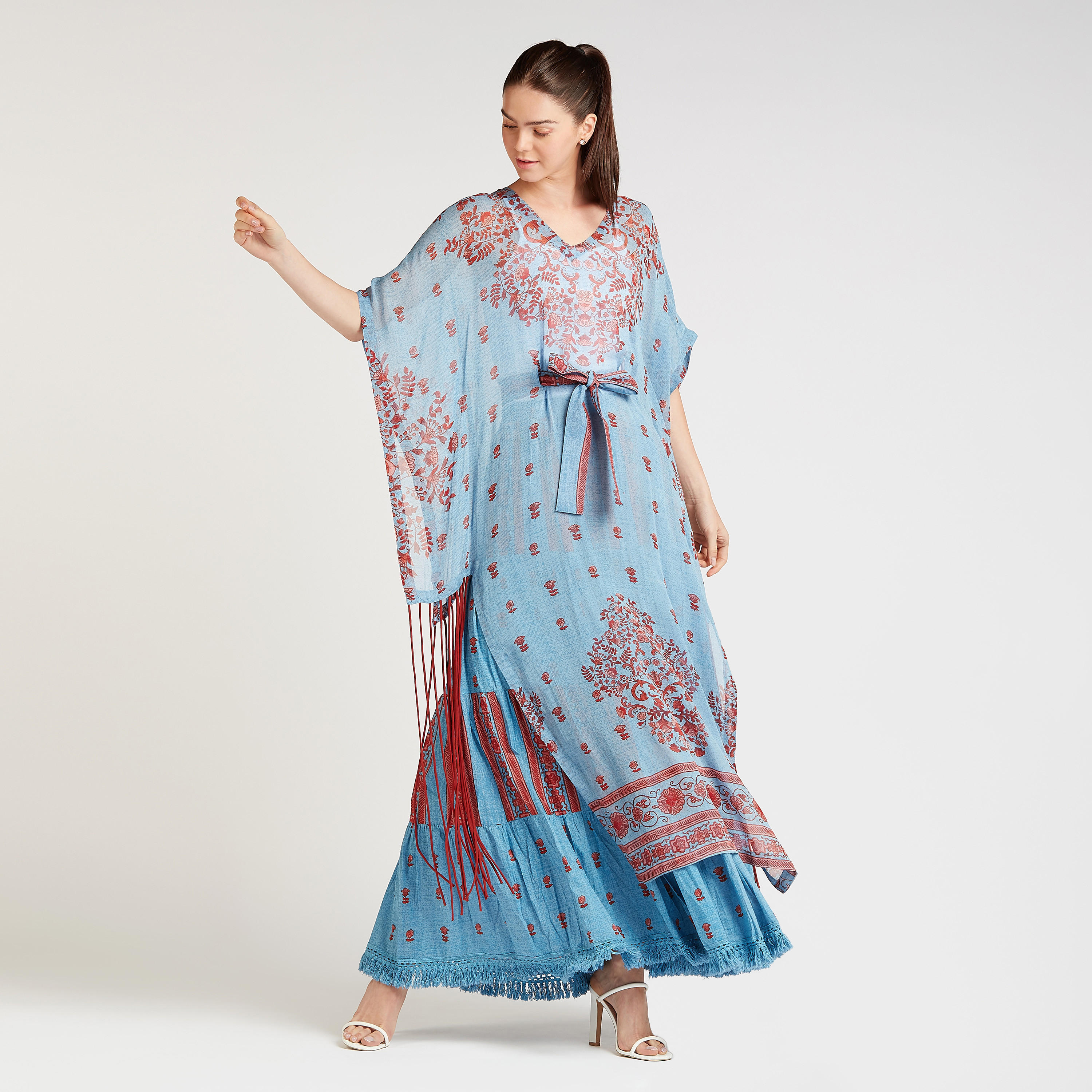 فستان قفطان ماكسي بطبعات بأكمام فراشة وأربطة-women-clothing-dresses-image-1