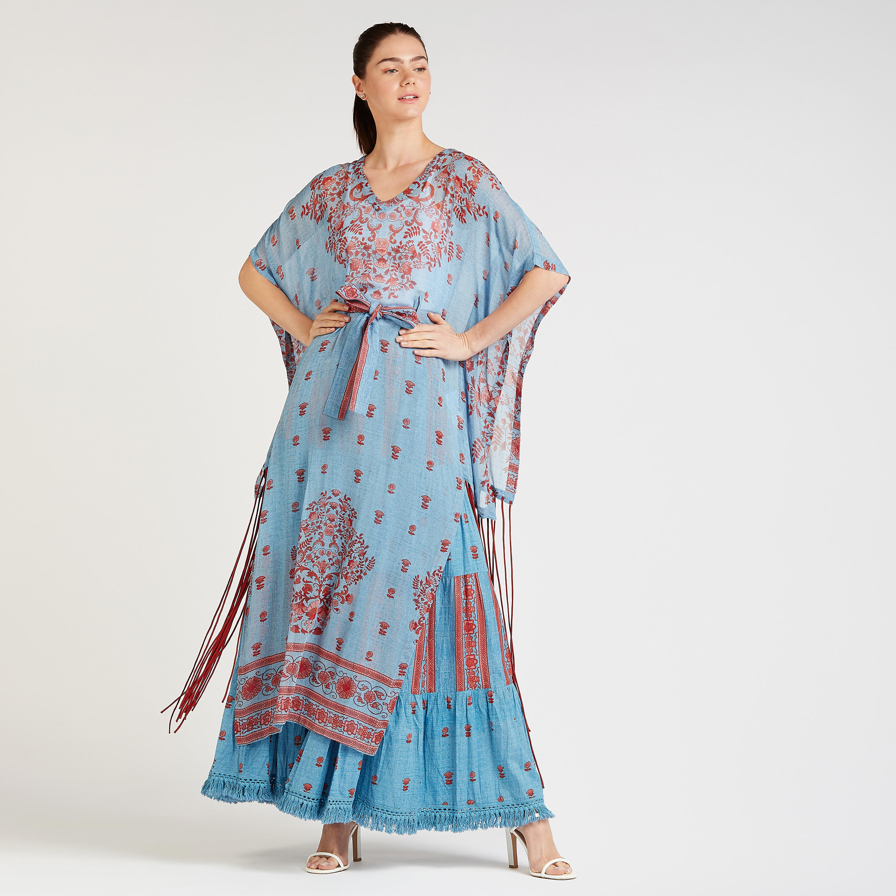 فستان قفطان ماكسي بطبعات بأكمام فراشة وأربطة-women-clothing-dresses-image-2