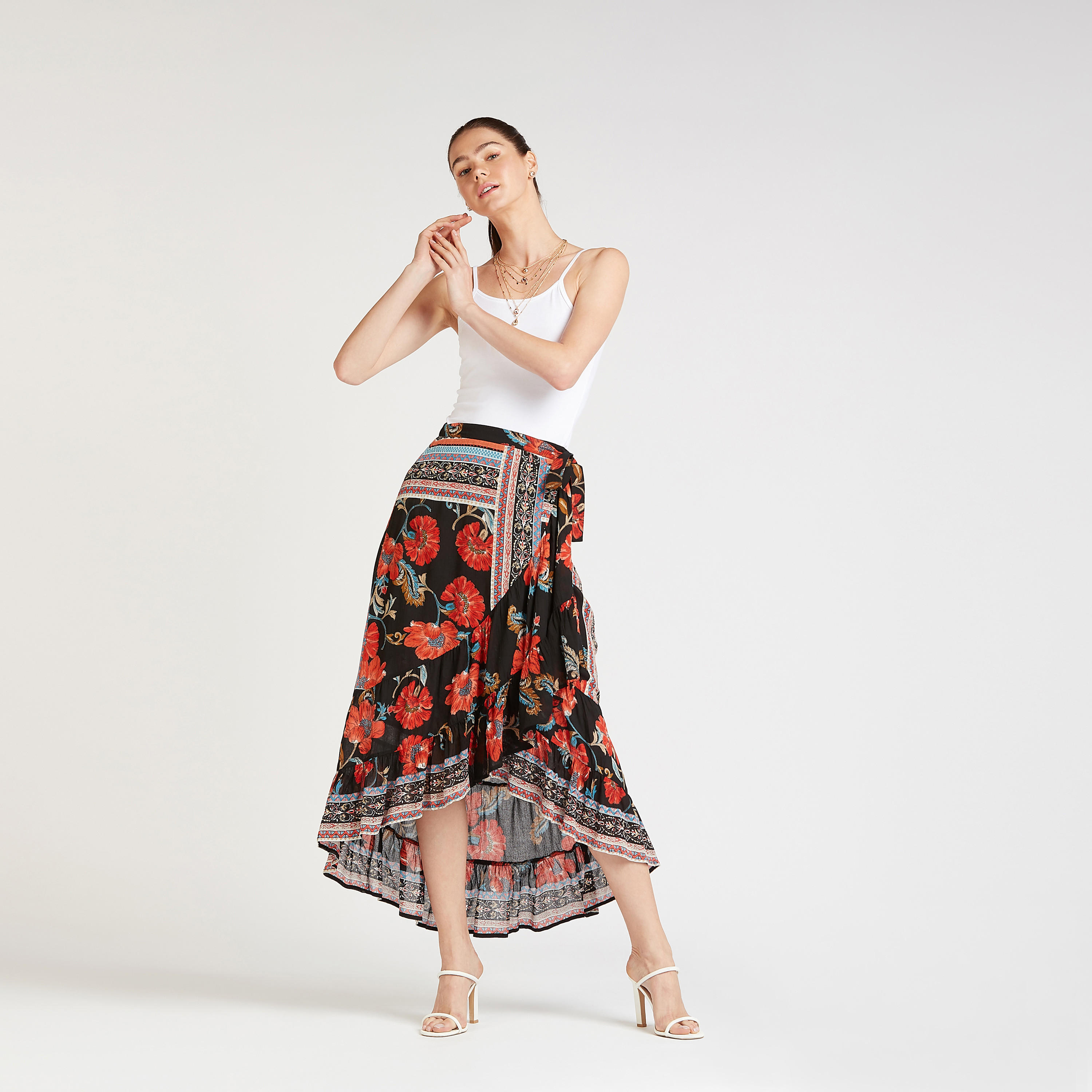 Printed Midi A-line Skirt with Tie Ups and Asymmetric Hem-women-clothing-bottoms-skirts-image-2