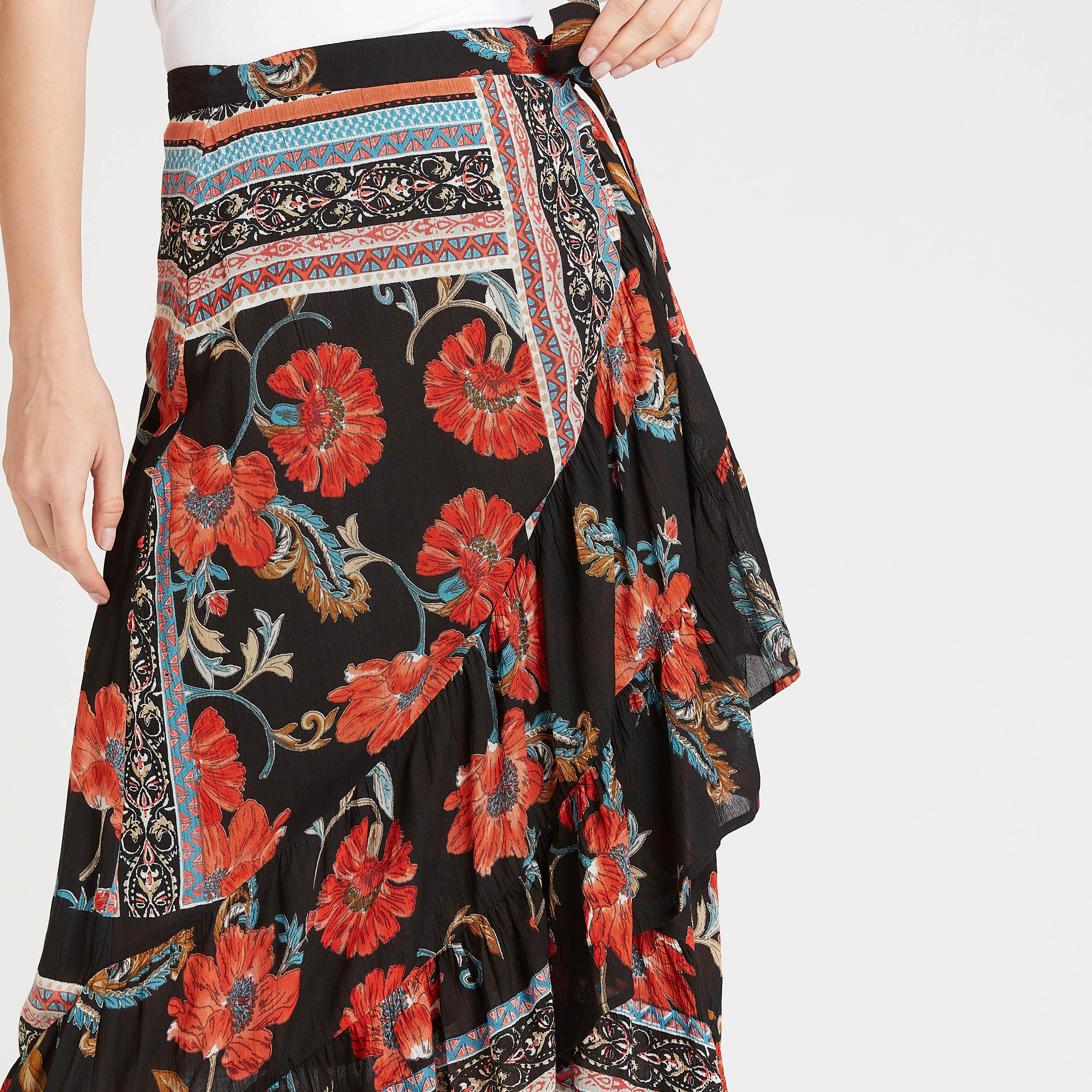Printed Midi A-line Skirt with Tie Ups and Asymmetric Hem-women-clothing-bottoms-skirts-image-3