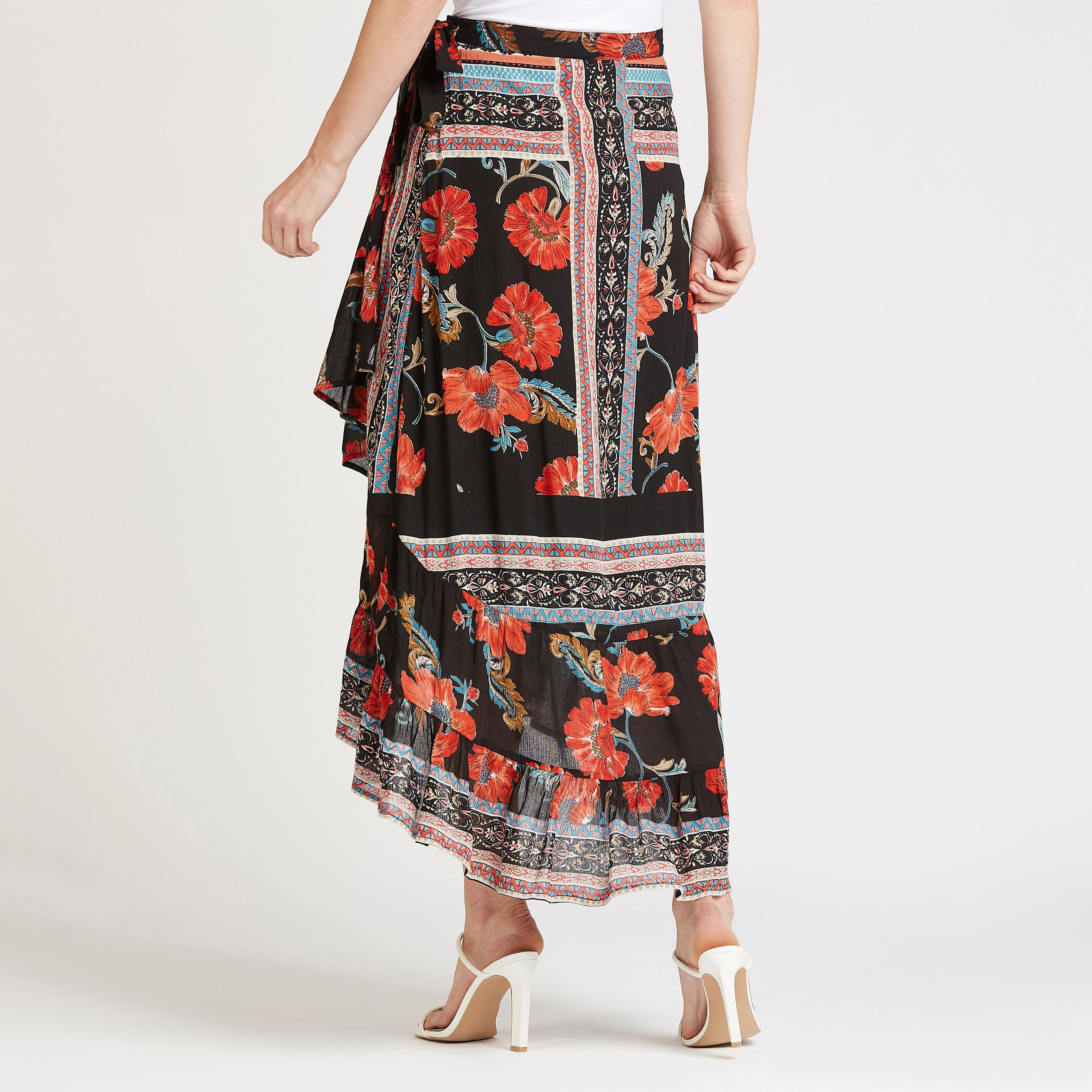 Printed Midi A-line Skirt with Tie Ups and Asymmetric Hem-women-clothing-bottoms-skirts-image-4