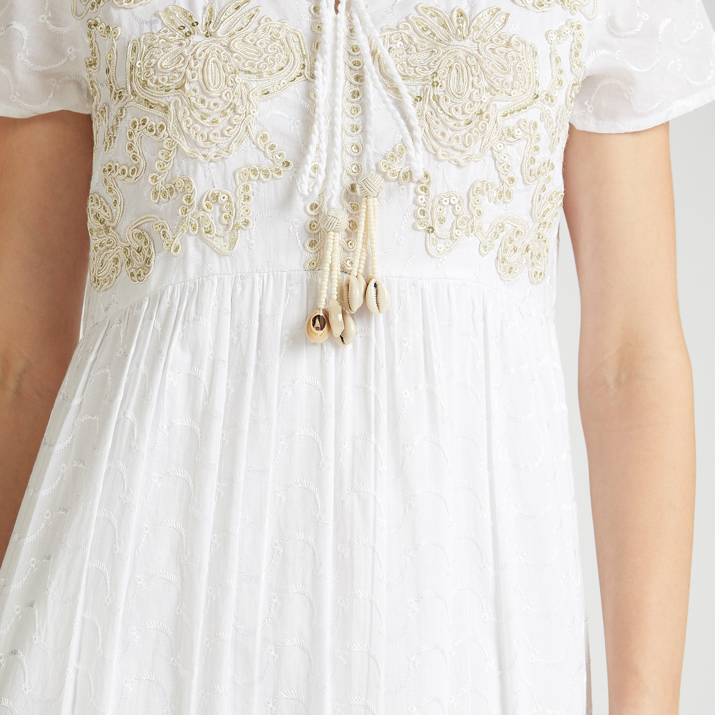 فستان إيه لاين طويل بارز الملمس بأكمام قصيرة وأربطة وطبعات-women-clothing-dresses-image-3