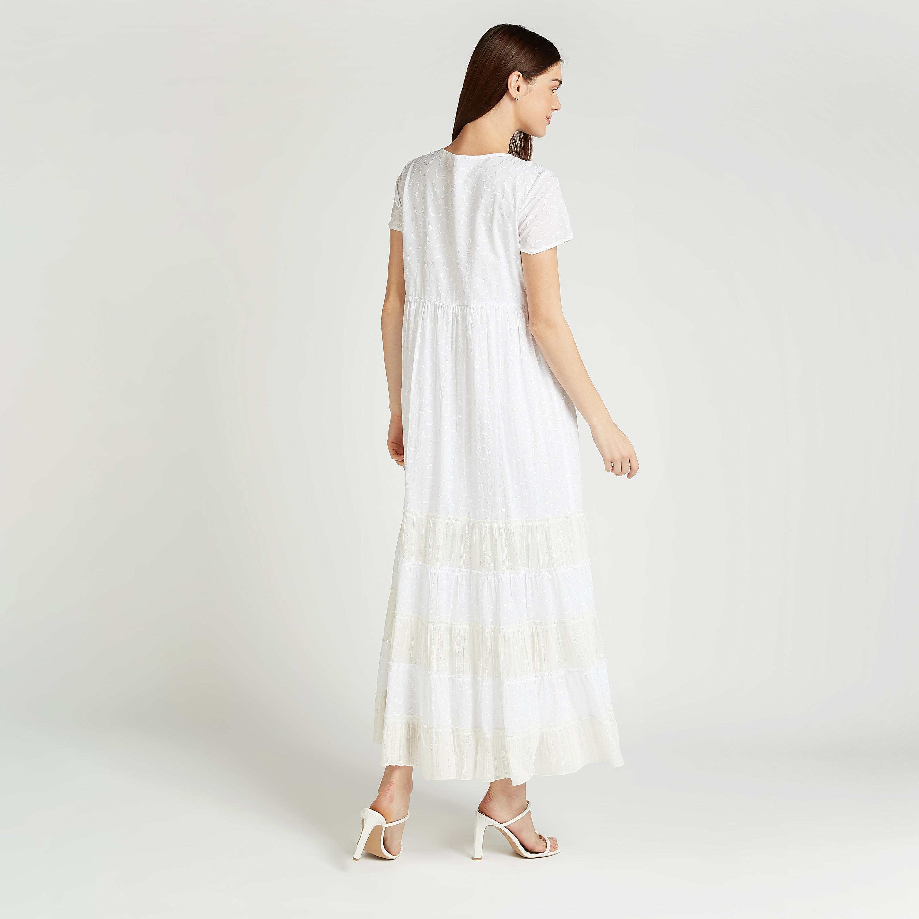 فستان إيه لاين طويل بارز الملمس بأكمام قصيرة وأربطة وطبعات-women-clothing-dresses-image-4