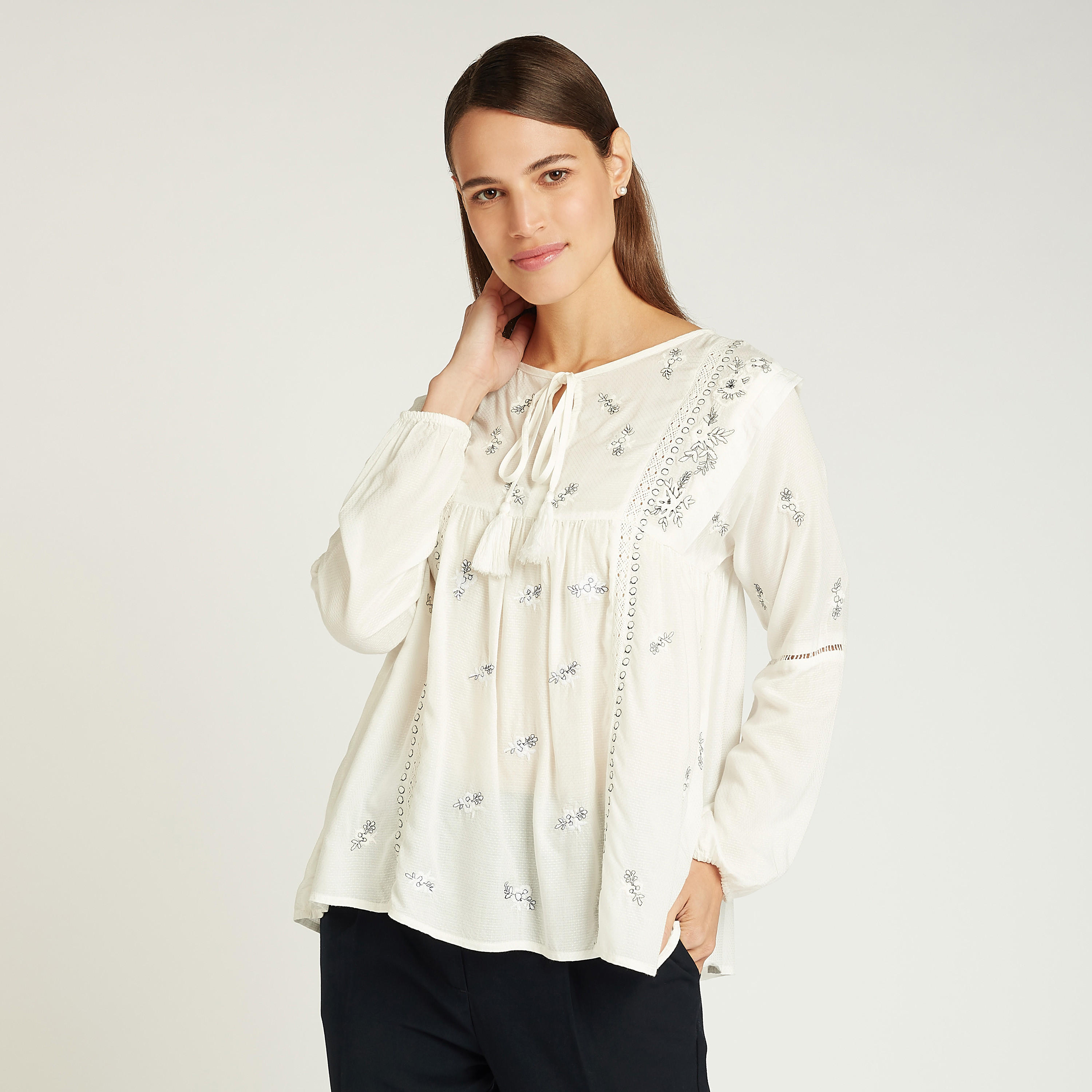Embroidered Top with Long Sleeves and Tie Ups-women-clothing-shirtsandblouses-blouses-image-1