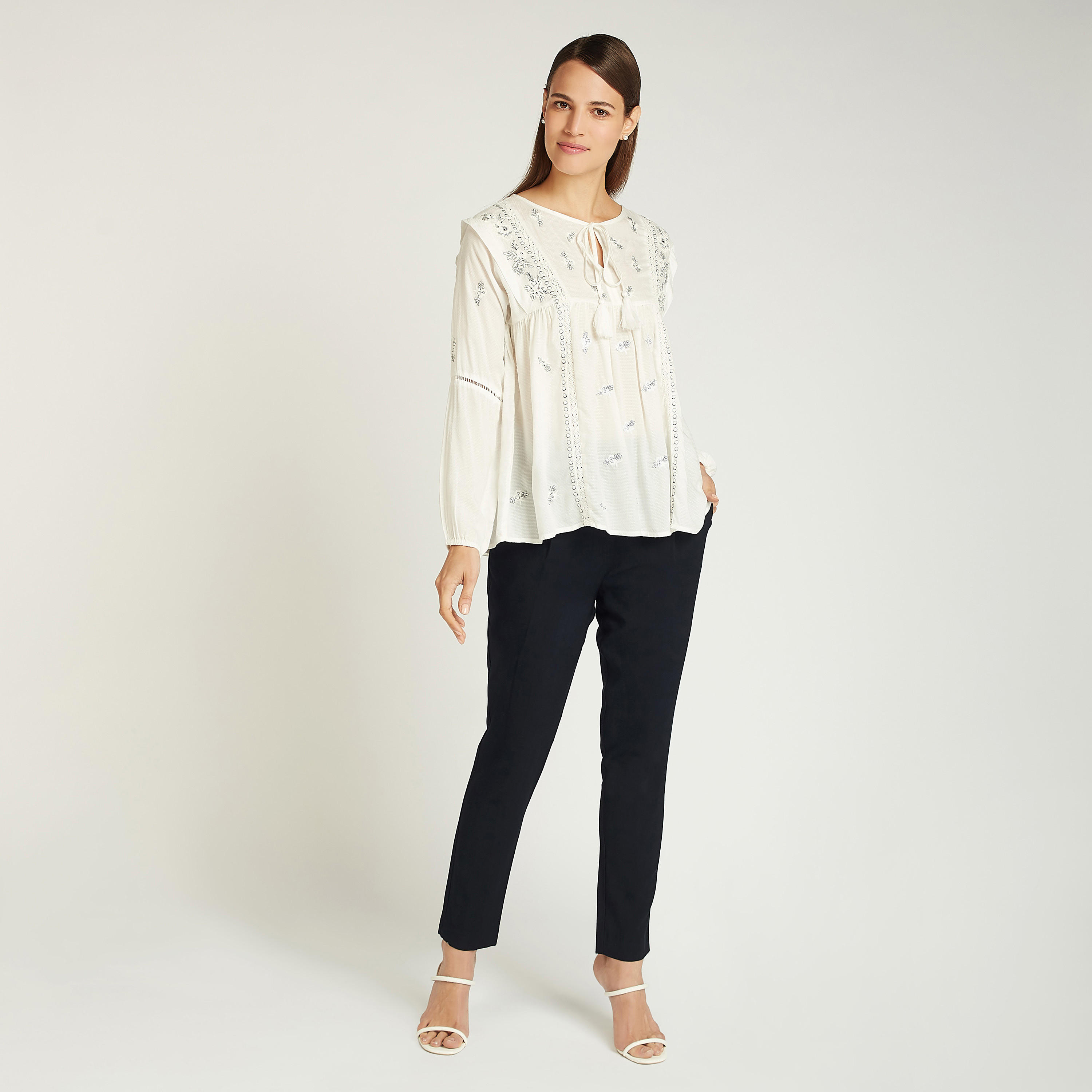 Embroidered Top with Long Sleeves and Tie Ups-women-clothing-shirtsandblouses-blouses-image-2