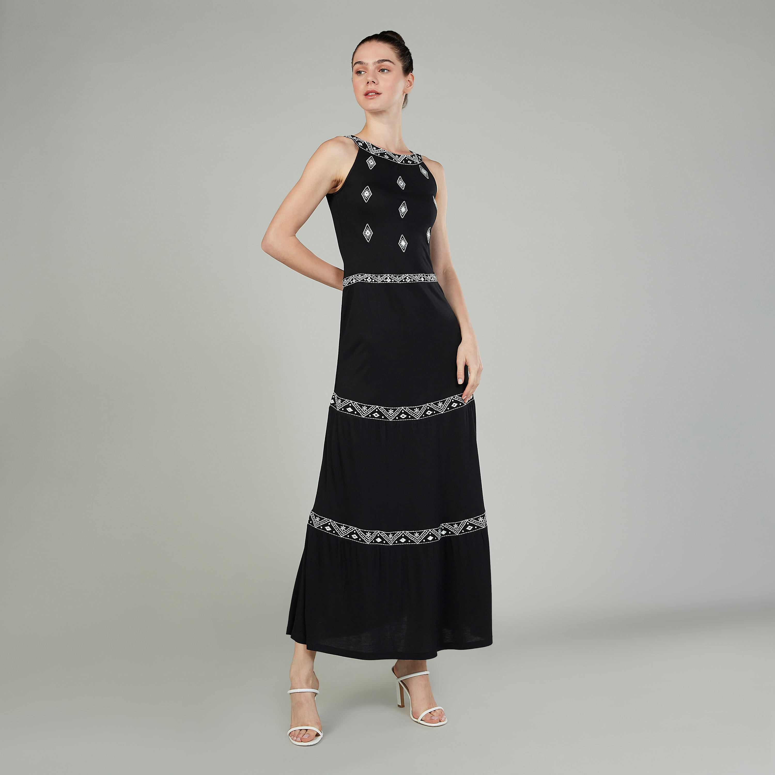 فستان ماكسي إيه لاين مطرز دون أكمام-women-clothing-dresses-image-2